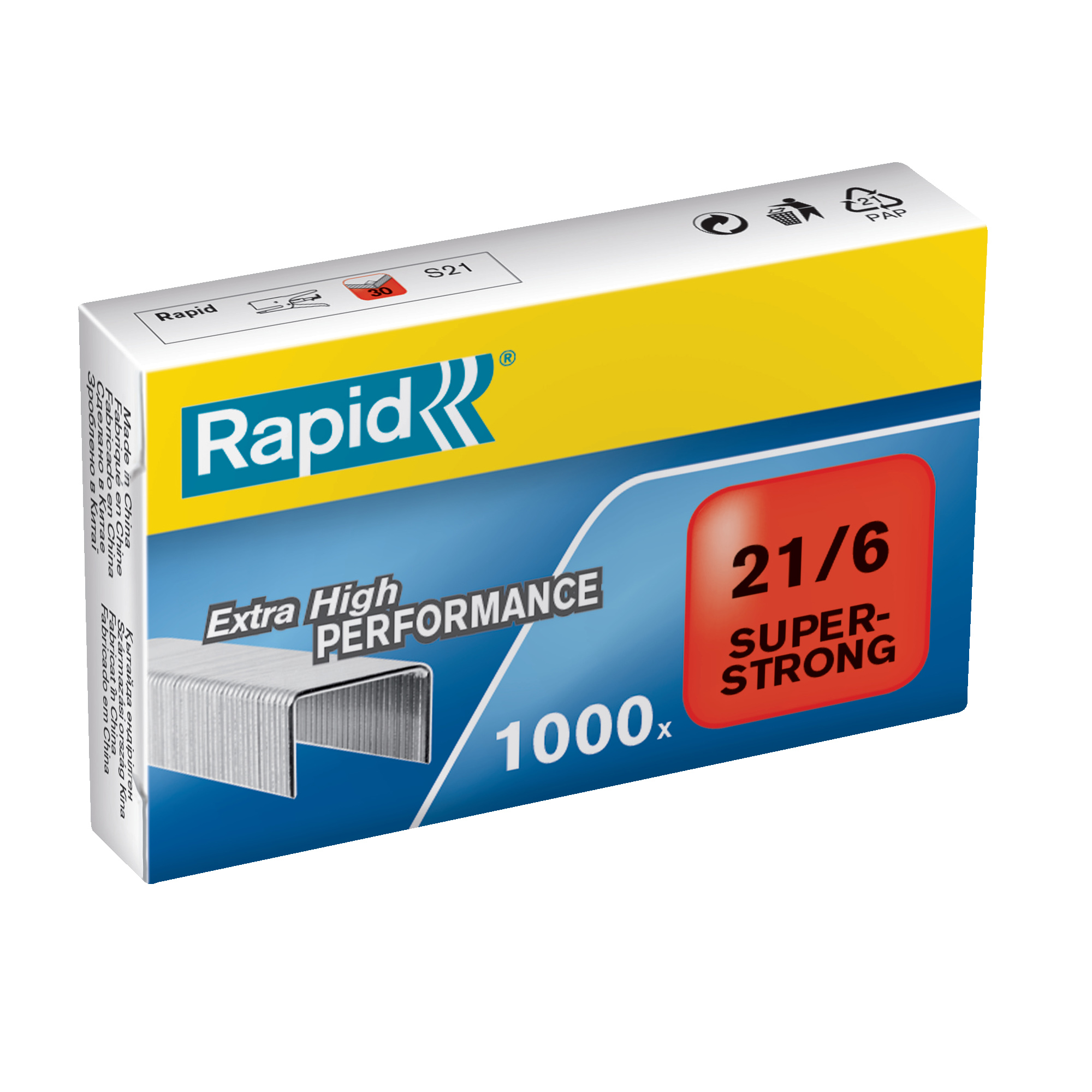 Rapid Super Strong - Punti metallici - 21/6 - 6 mm - acciaio galvanizzato - pacco da 1000 - per Supreme S51