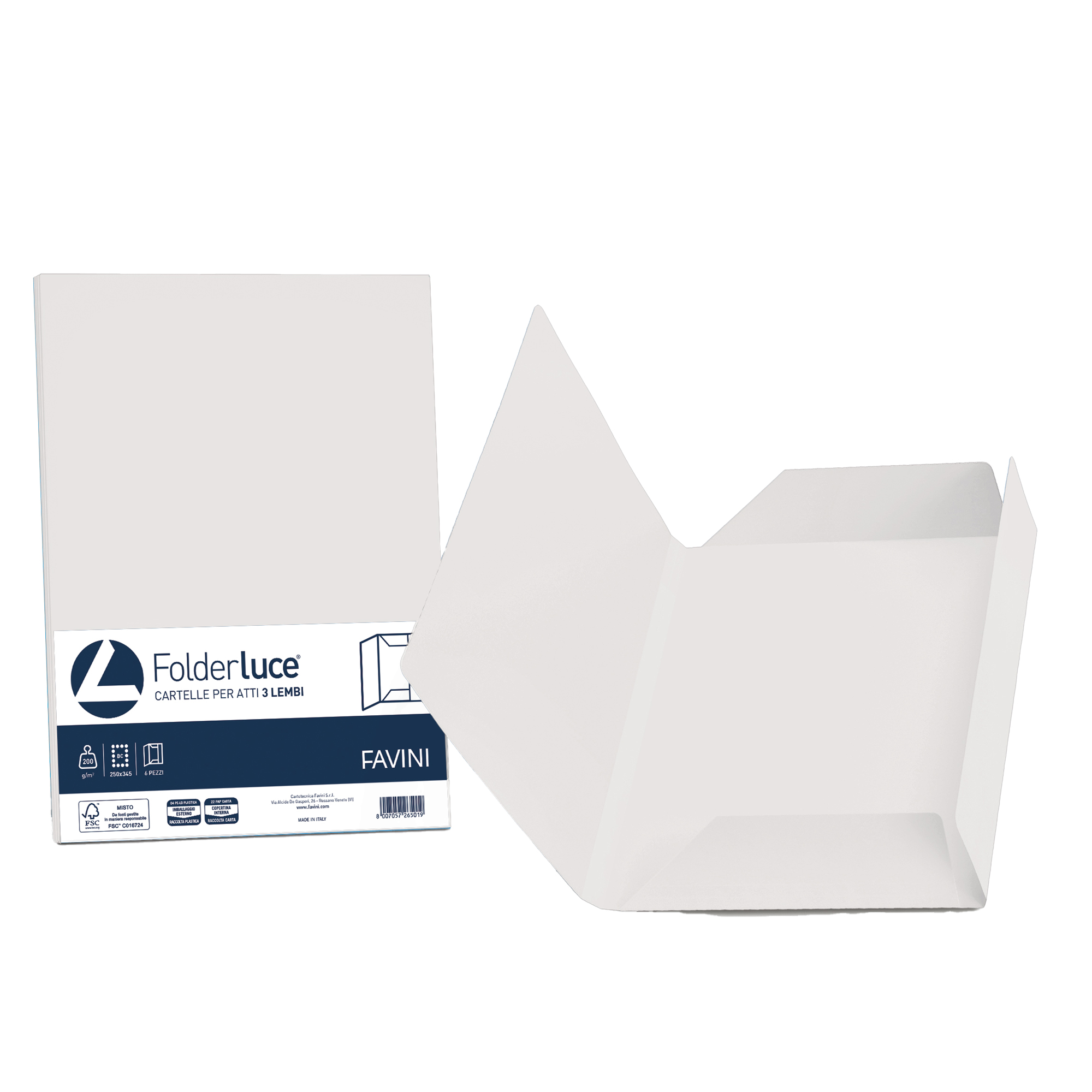 FAVINI HOME-OFFICE PROFESSIONAL acqua - Cartelletta a 3 lembi - per 245 x 345 mm - bianco (pacchetto di 25)