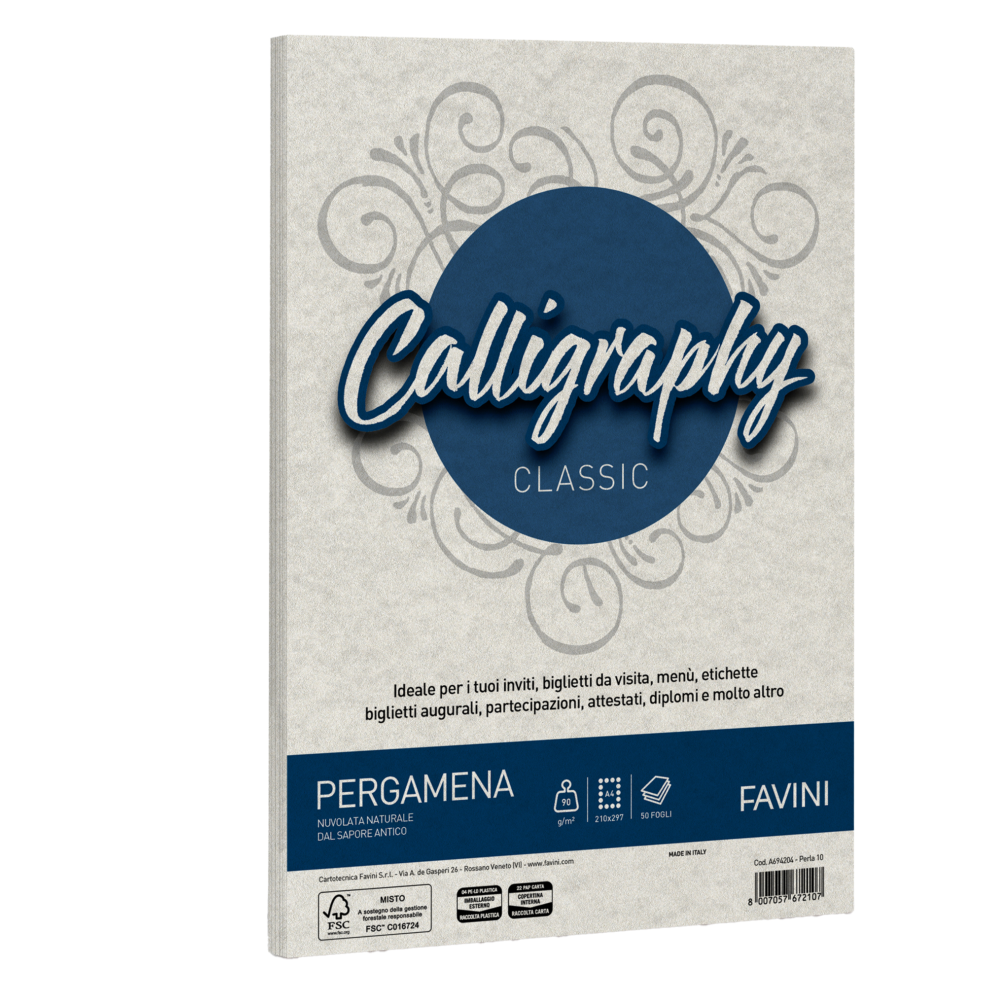 FAVINI HOME-OFFICE PRESTIGE Calligraphy - Pergamena - pearl - A4 (210 x 297 mm) - 90 g/m² - 50 fogli Carta