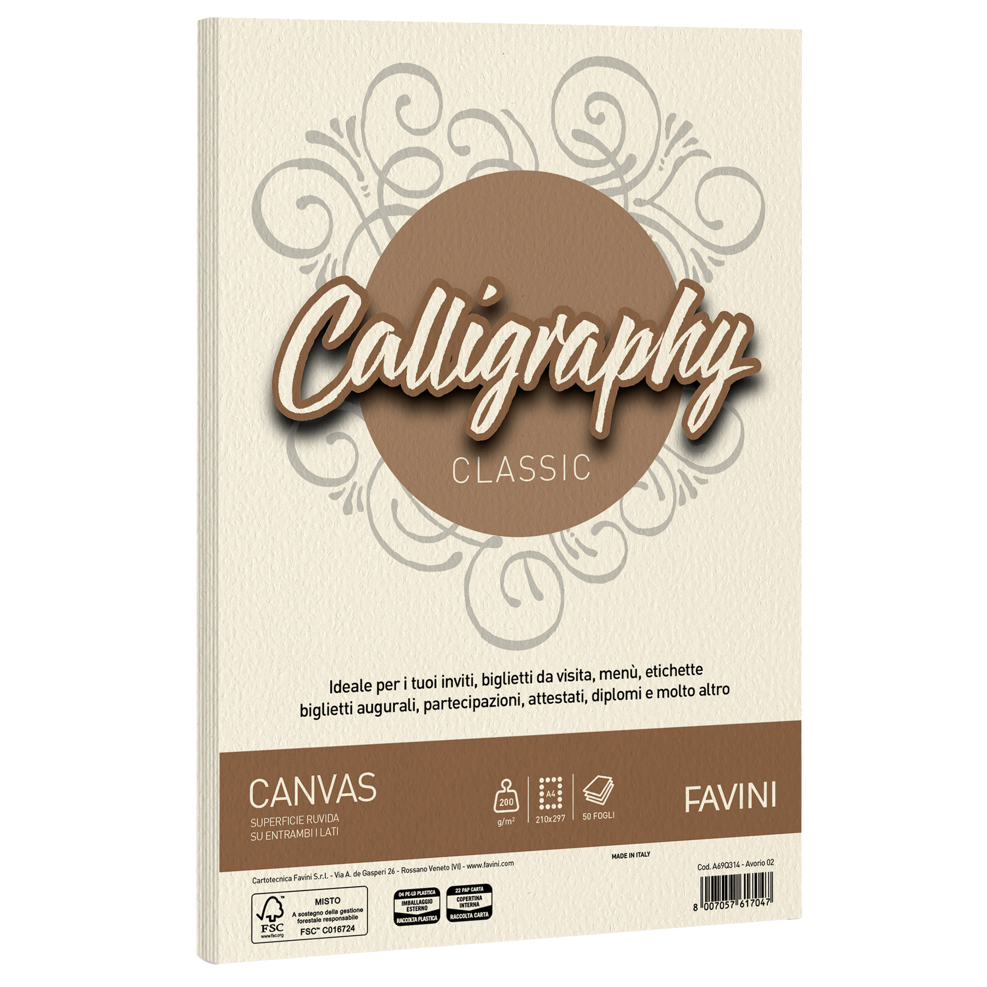 FAVINI HOME-OFFICE PRESTIGE Calligraphy - Tela - avorio - A4 (210 x 297 mm) - 200 g/m² - 50 fogli cartone