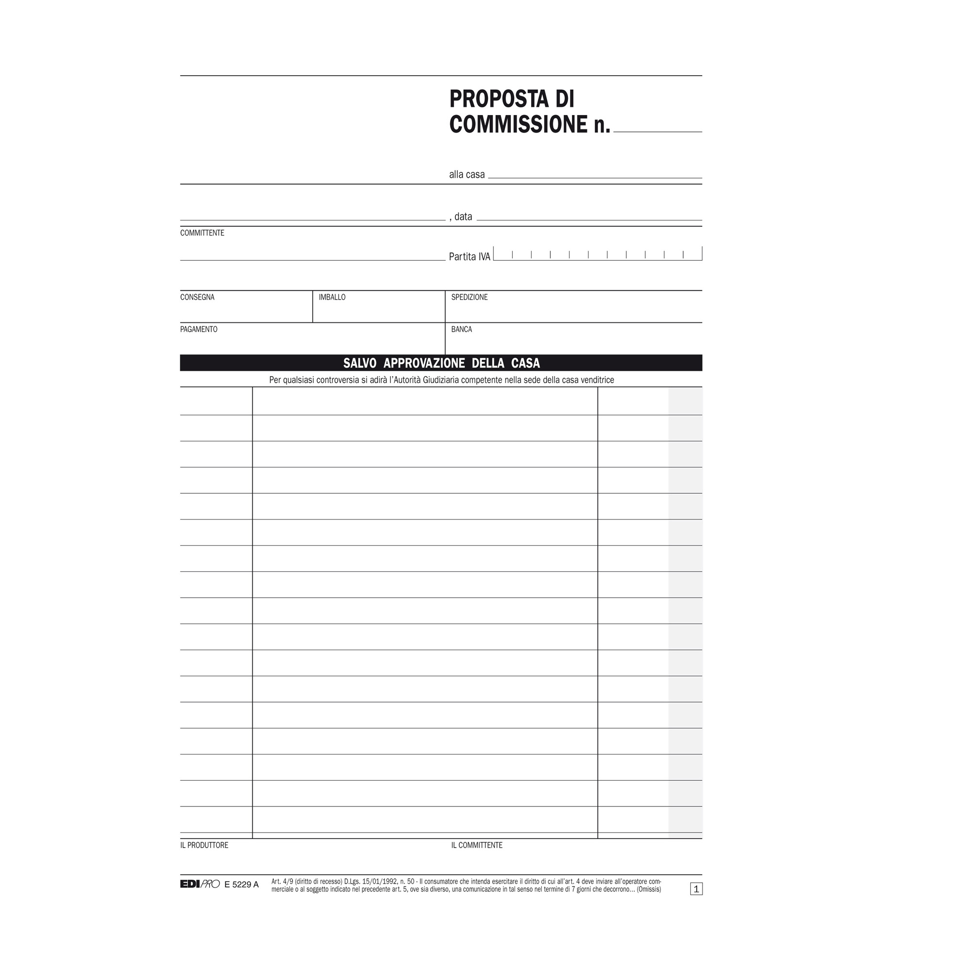 Edipro - Blocco commissioni - 50 fogli - 148 x 220 mm - duplicato - senza carbonio