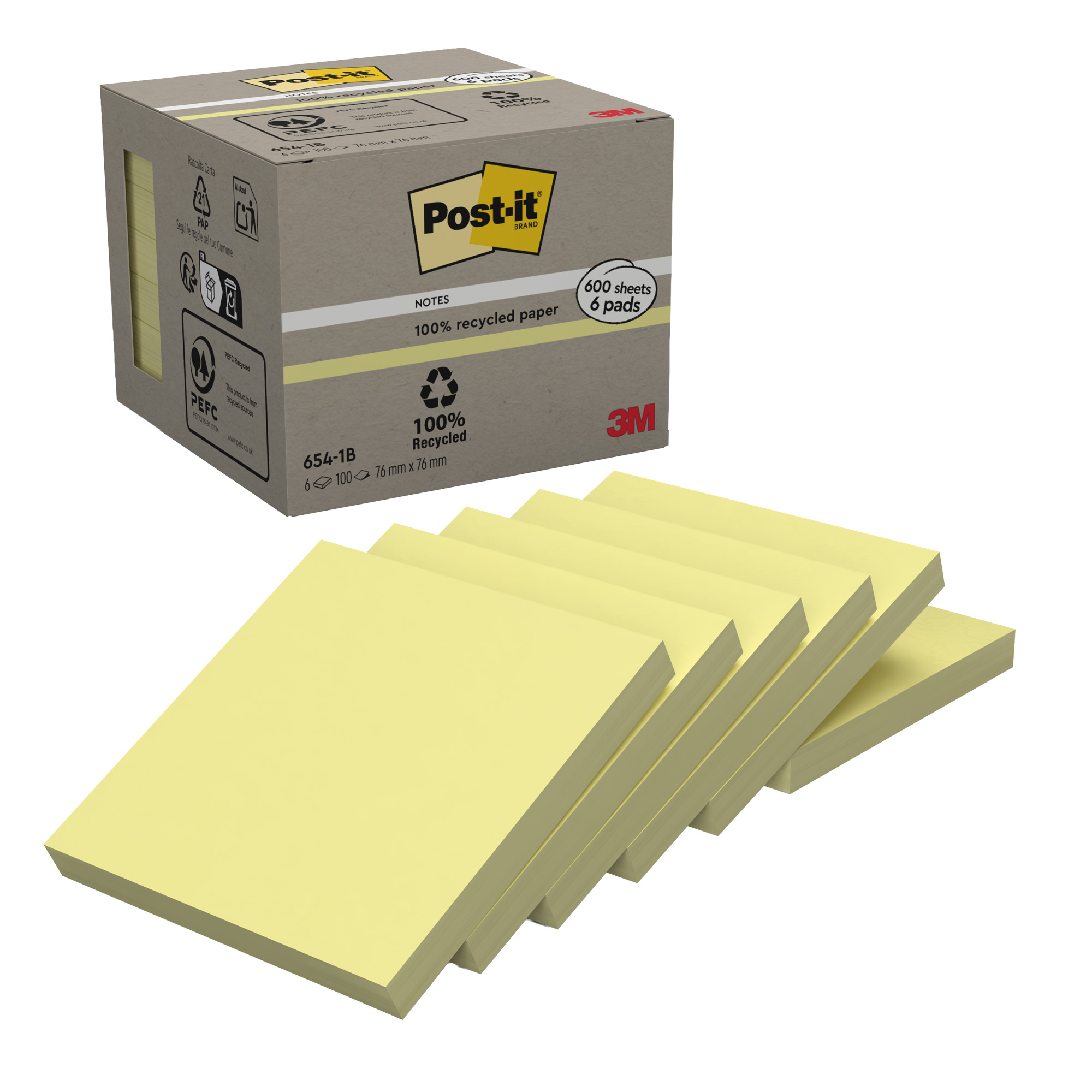 Post-it - Blocchi - 76 x 76 mm - 600 fogli (6 x 100) - giallo canarino
