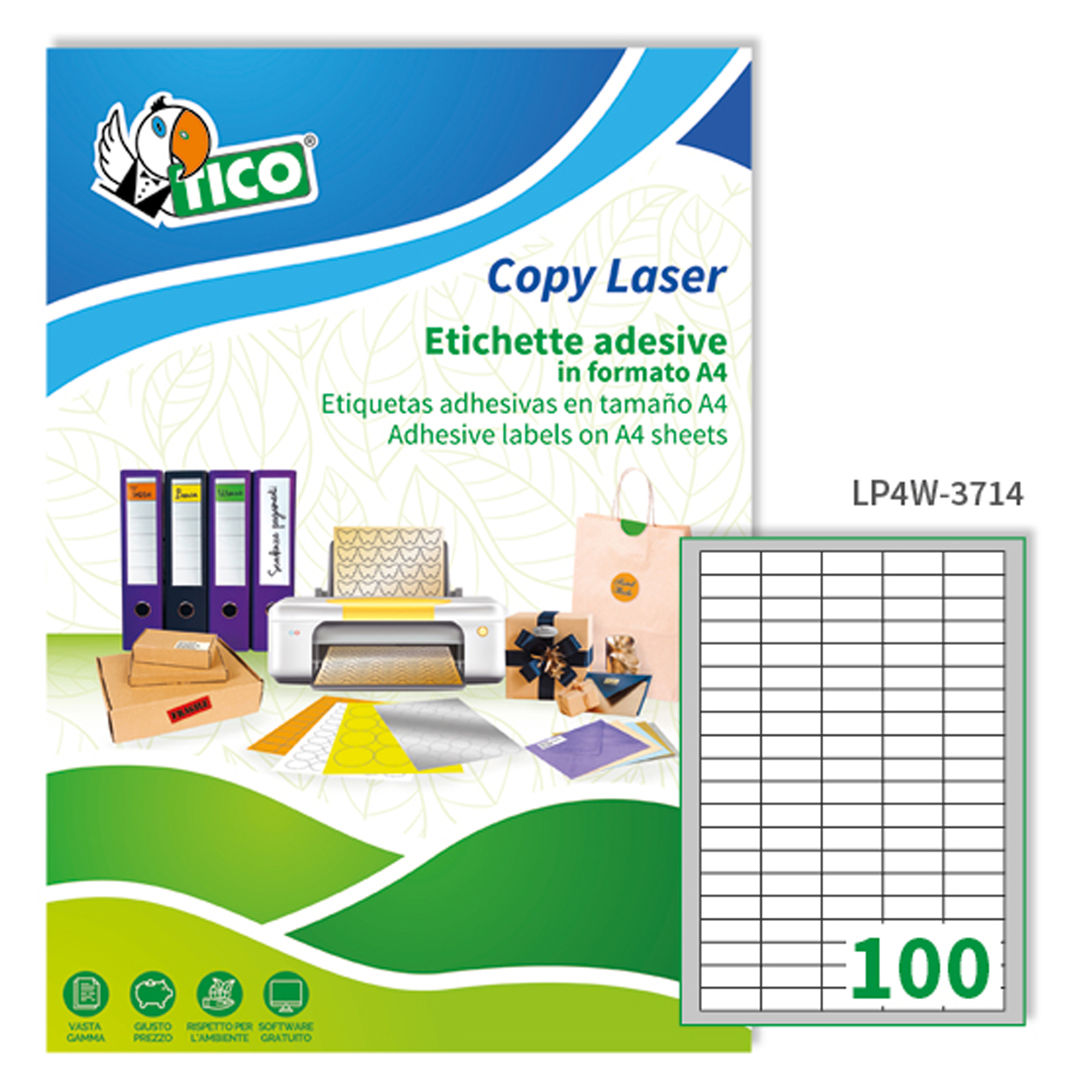 Tico Copy Laser Premium - Carta - Opaca - adesivo permanente - bianco - 37 x 14 mm 10000 etichette (100 foglio(i) x 100) etichette