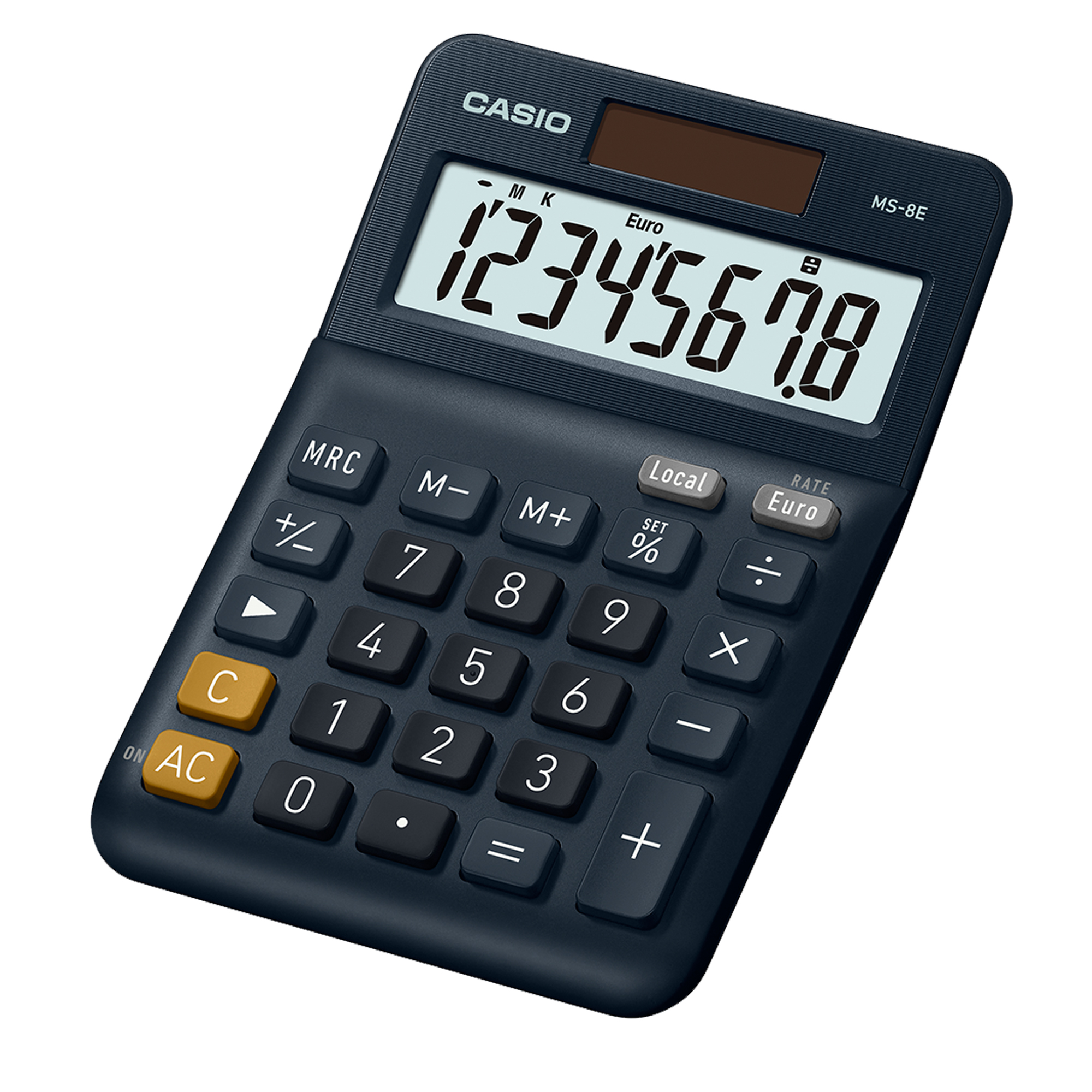 Casio MS-8E - Calcolatrice da tavolo - 8 cifre - pannello solare, batteria - blu navy scuro