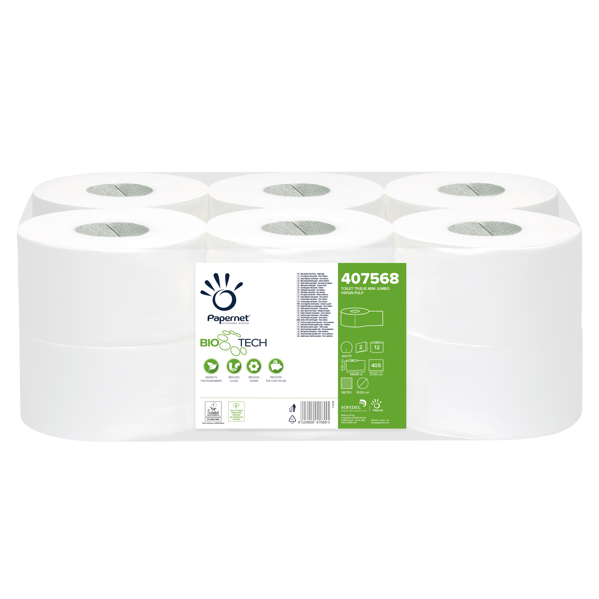 Papernet Superior Maxi Jumbo - Carta igienica - pura cellulosa - 405 fogli - rotolo - 149.85 m - bianco (pacchetto di 12)
