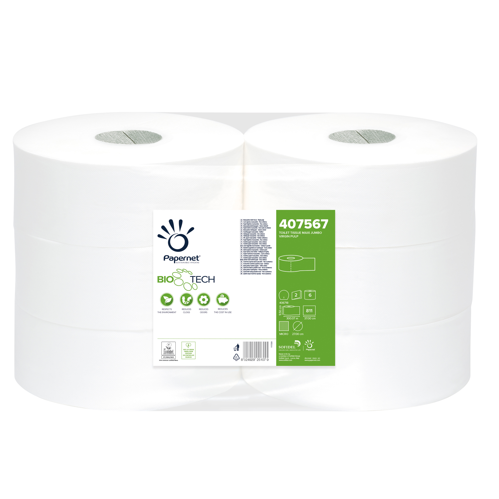 Papernet Superior Maxi Jumbo - Carta igienica - pura cellulosa - 811 fogli - rotolo - 300.07 m - bianco (pacchetto di 6) - per P/N: 406718