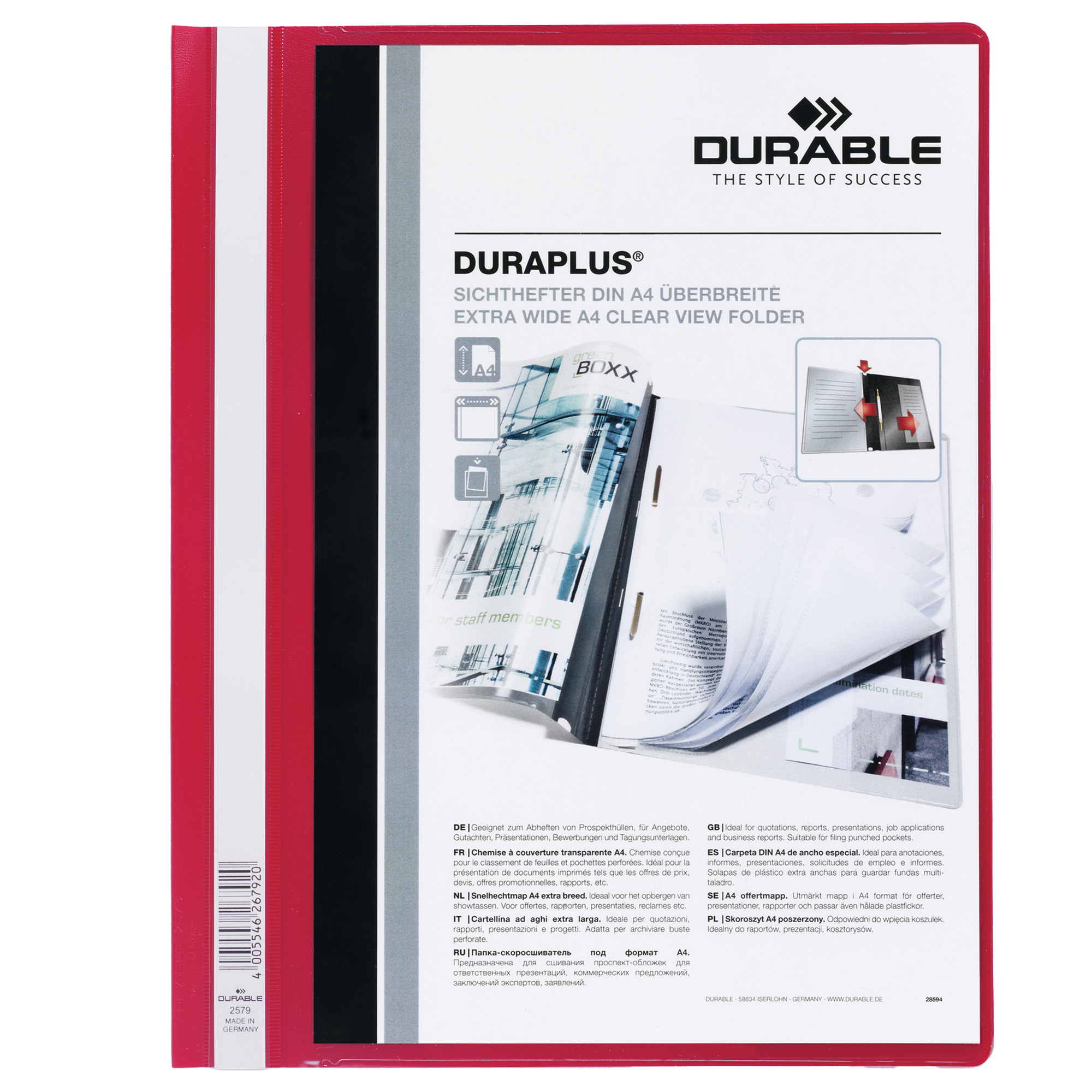 DURABLE DURAPLUS - Cartellina per report - per A4 - rosso