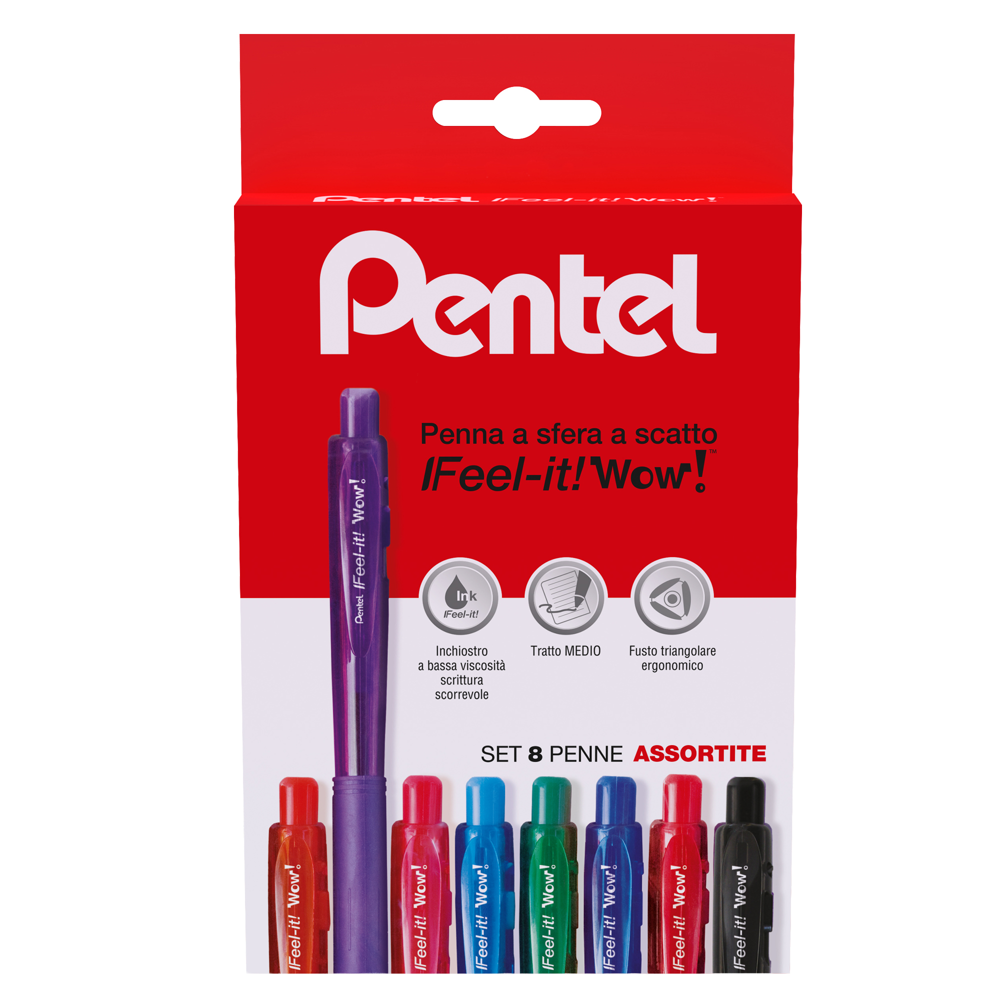 Pentel WOW! BK440 - Penna a sfera - colori assortiti - inchiostro a base olio - 1 mm - medio - retrattile (pacchetto di 8)