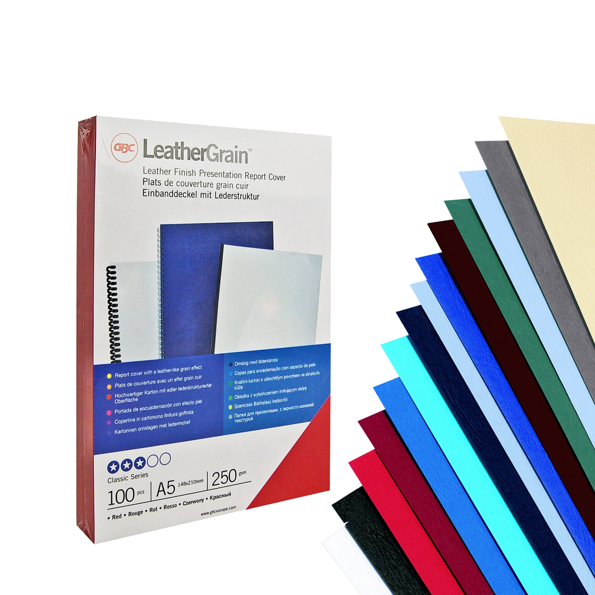 GBC LeatherGrain - A4 (210 x 297 mm) - blu - 250 g/m² - 100 pezzi copertina per rilegatura