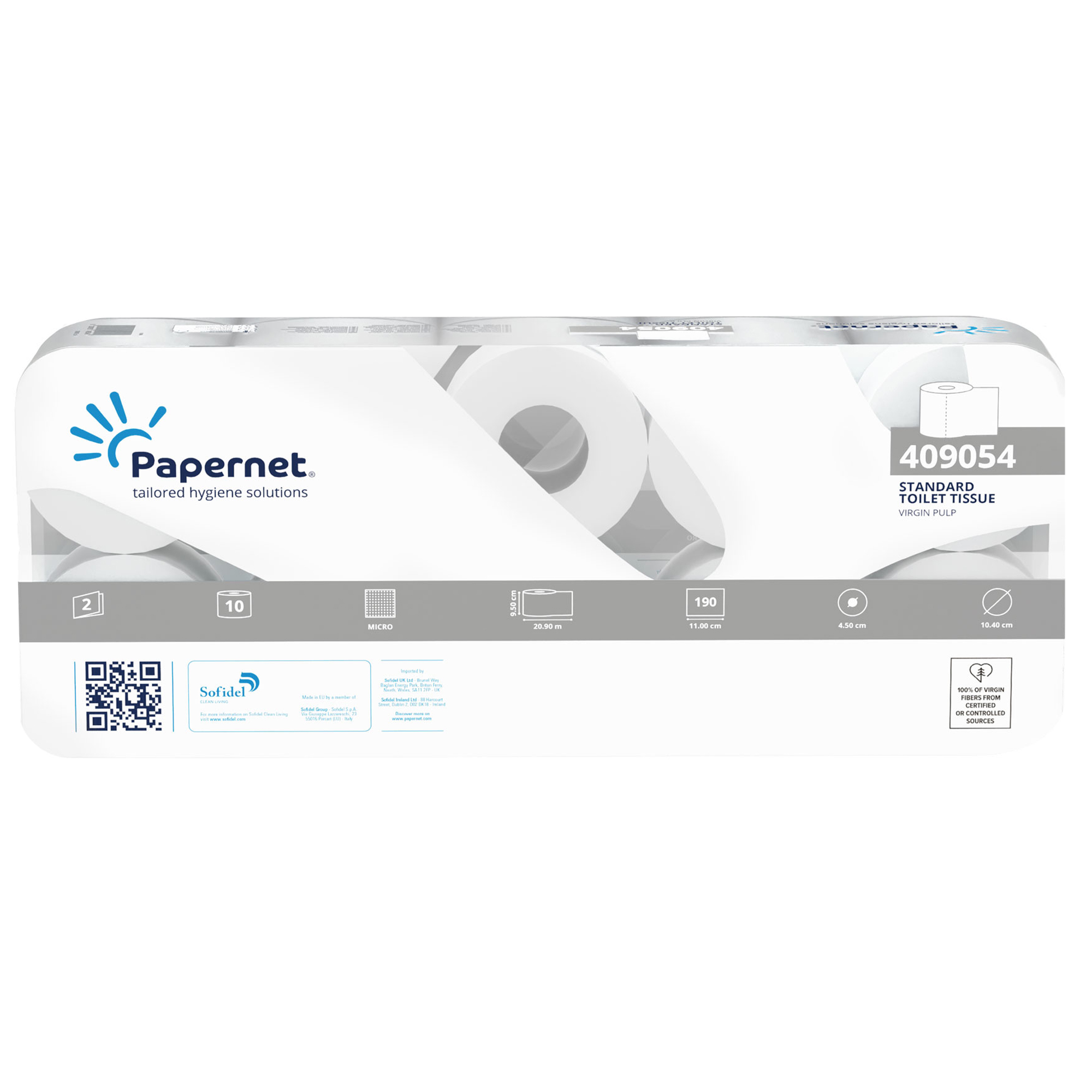 Papernet Standard - Carta igienica - pura cellulosa - 190 fogli - rotolo - 20.9 m - bianco (pacchetto di 10)