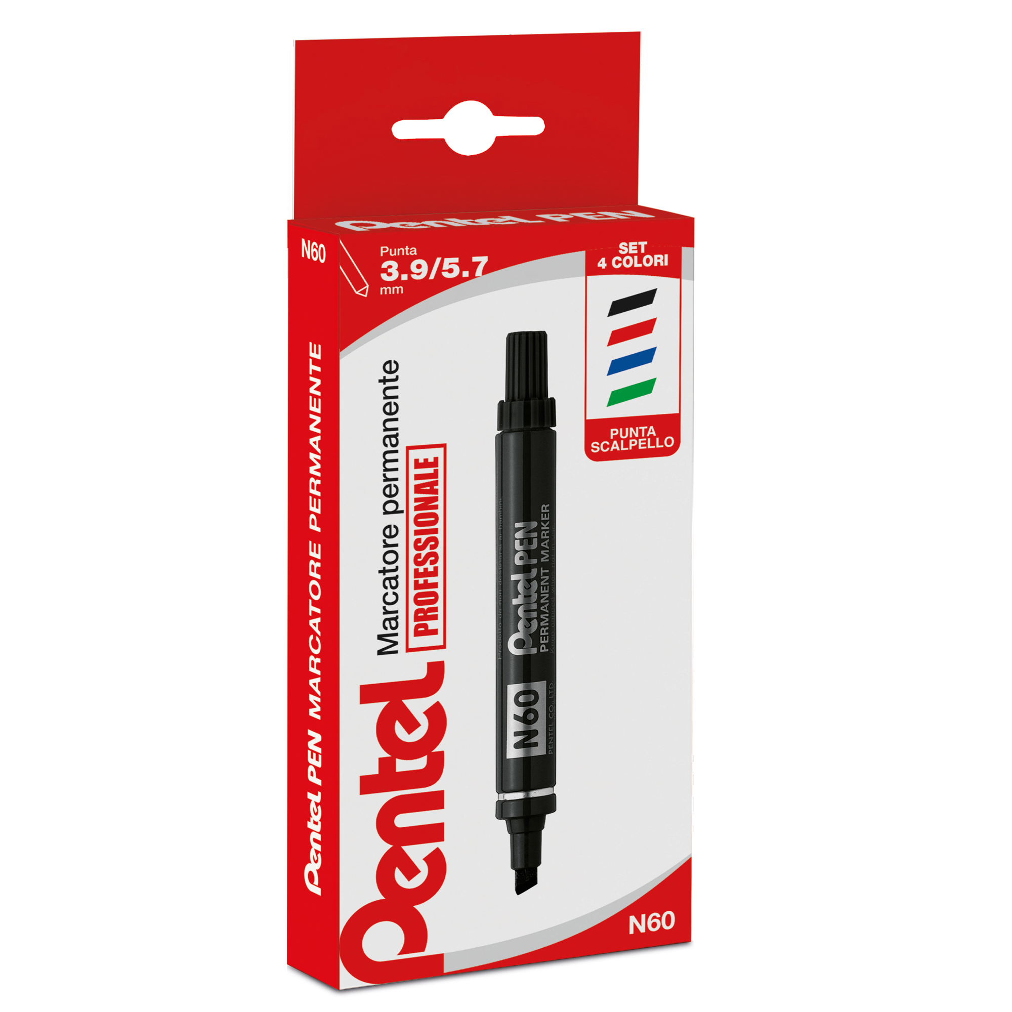 Pentel PEN - Marcatore - permanente - nero, rosso, blu, verde - inchiostro a base olio - 3.9-5.5 mm (pacchetto di 4)