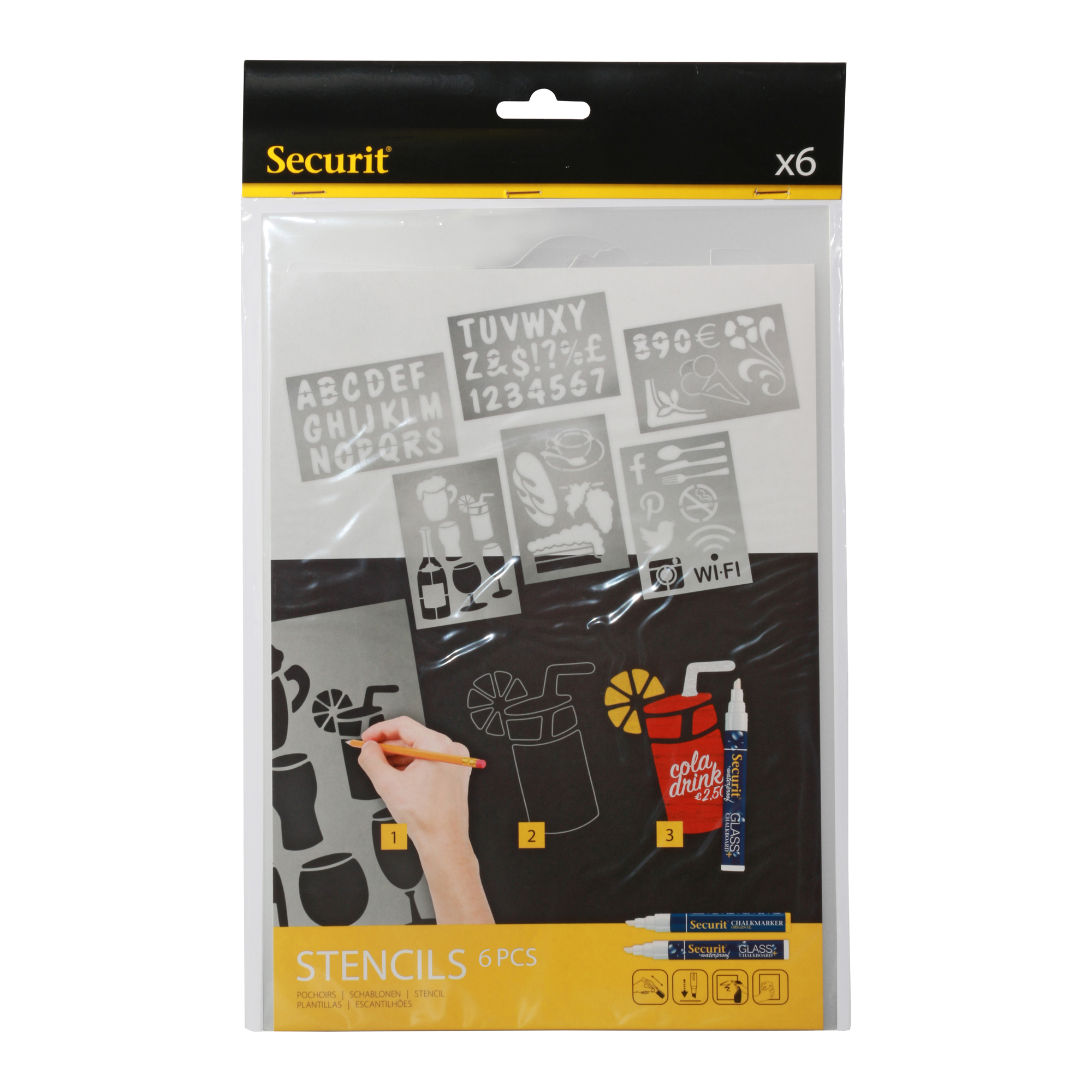 Stencil trasparenti assortiti (lettere, numeri, forme) - 32 …