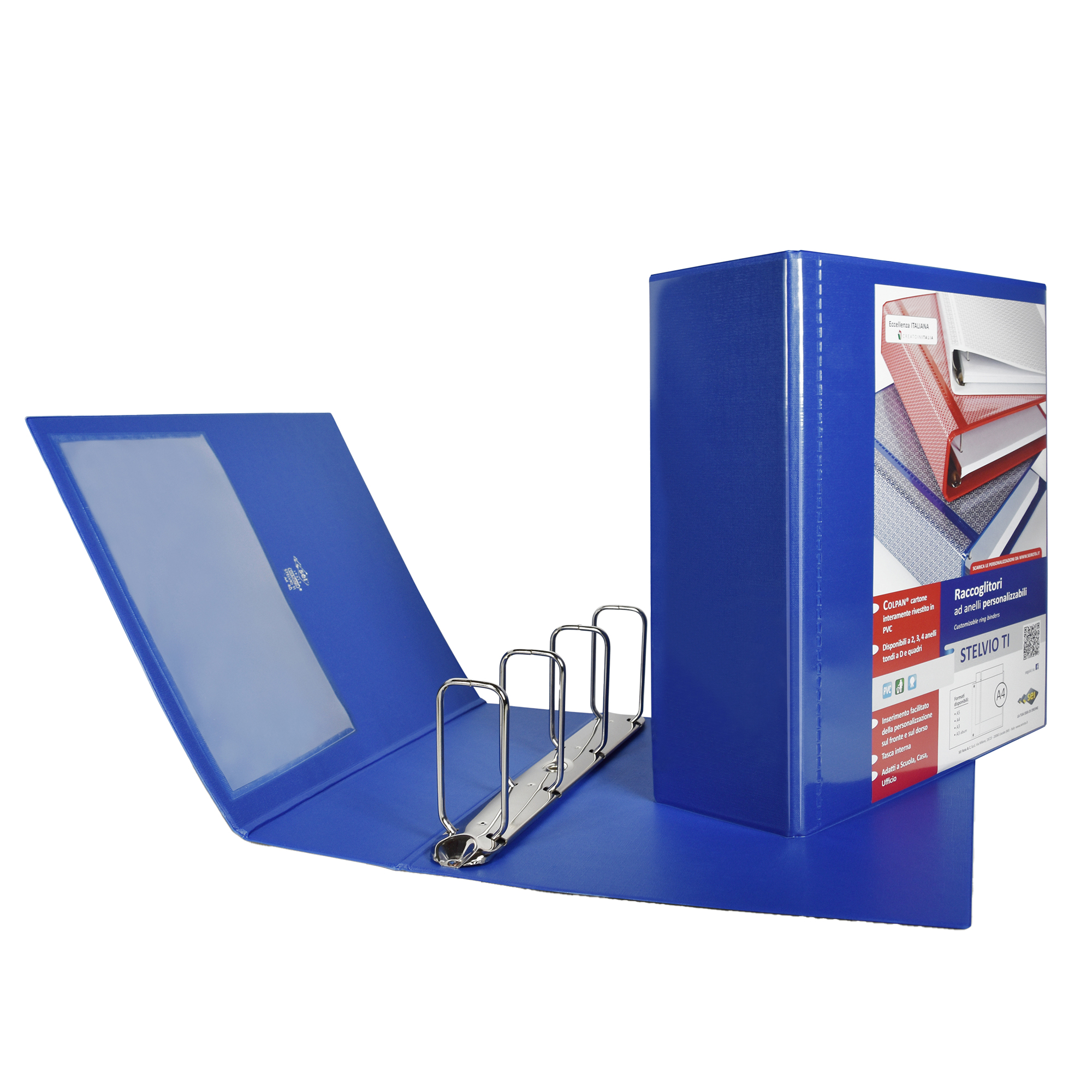 SEI STELVIO TI A4 - Raccoglitore ad anelli - larghezza dorsale 100 mm - per 220 x 300 mm - blu
