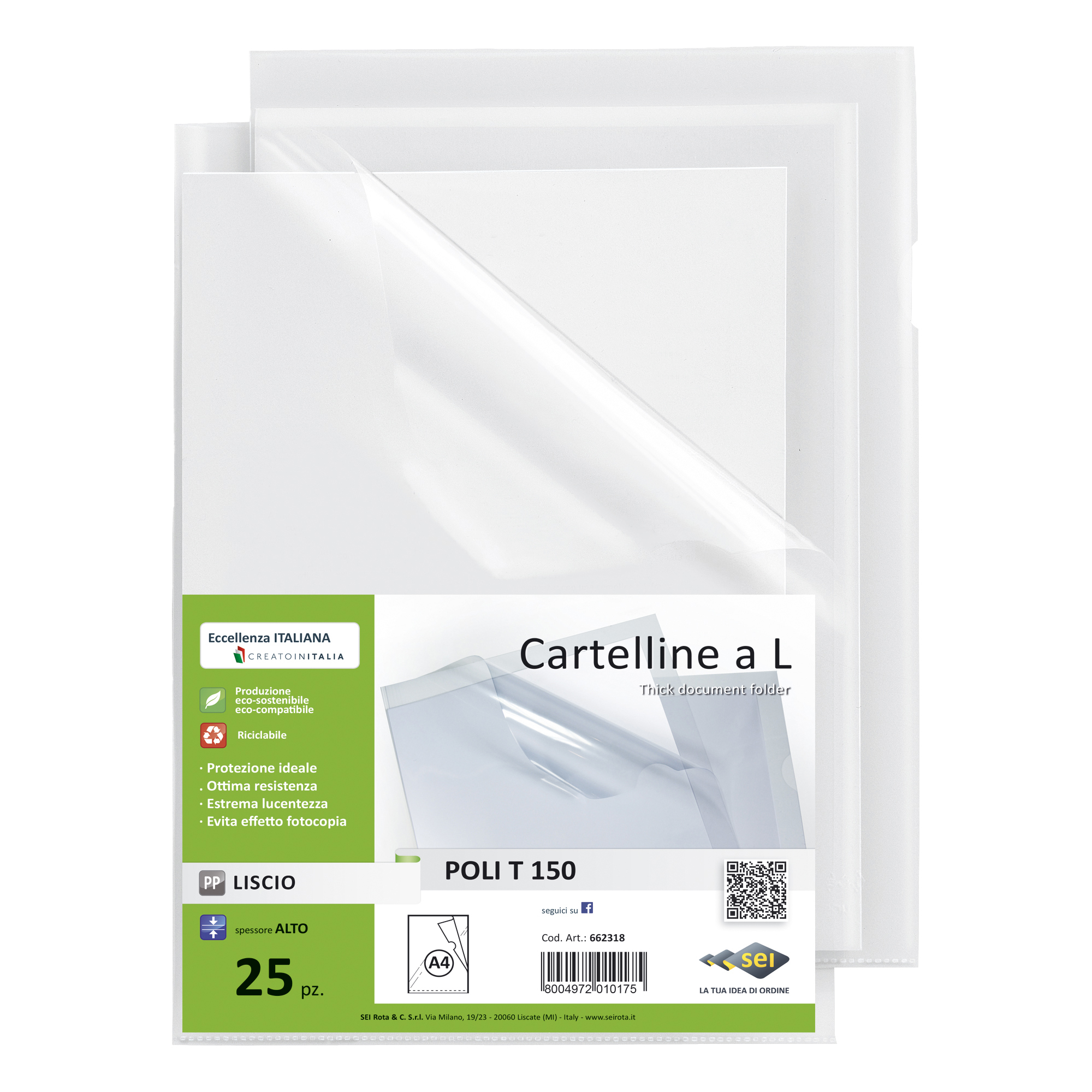 SEI POLI T 150 - Cartella a L - per A4 - trasparente (pacchetto di 25)