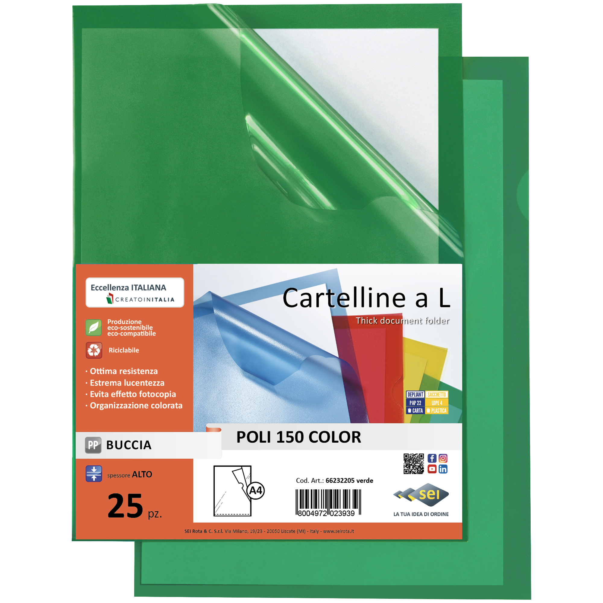 SEI POLI 150 COLOR - Cartella a L - per A4 - verde (pacchetto di 25)