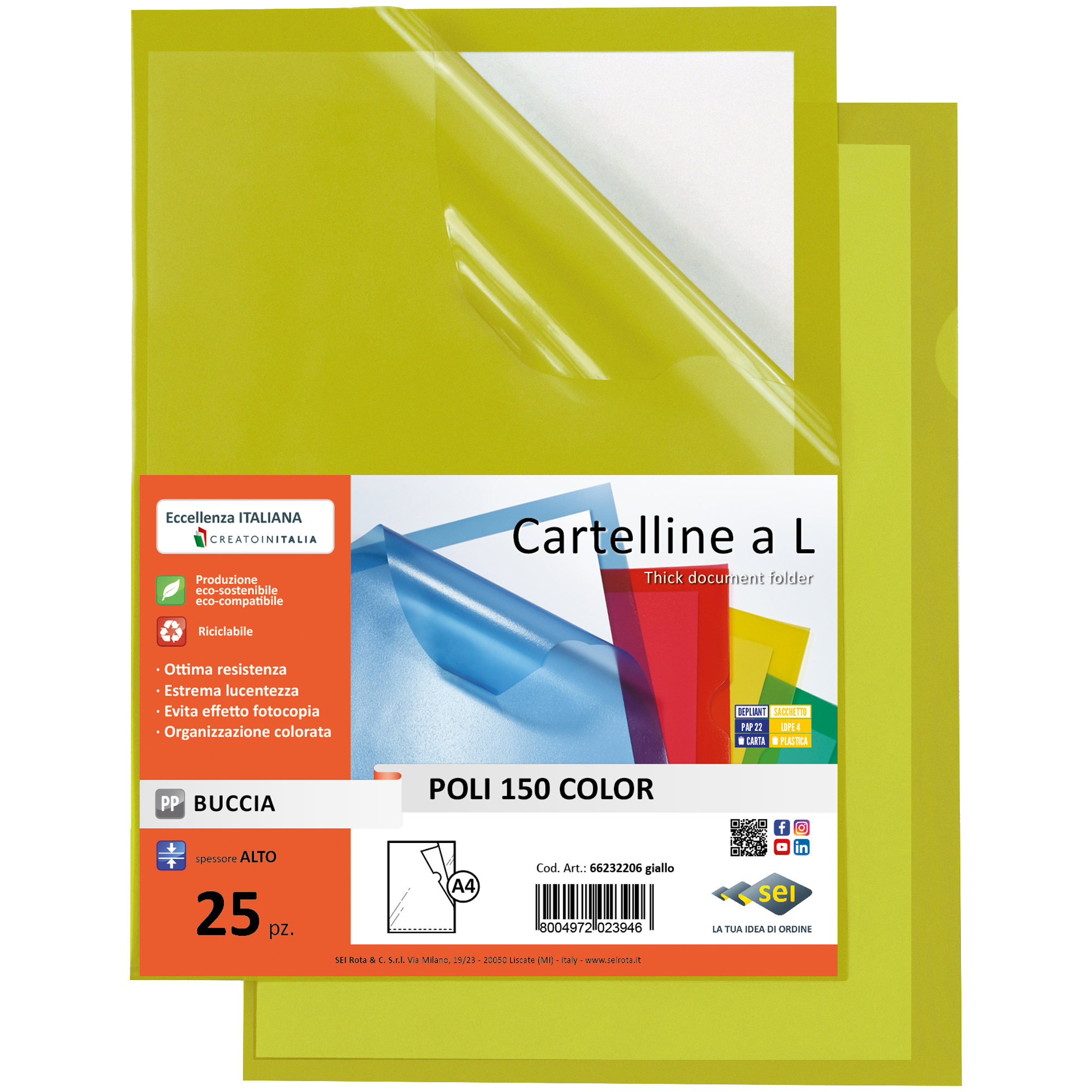 SEI POLI 150 COLOR - Cartella a L - per A4 - giallo (pacchetto di 25)
