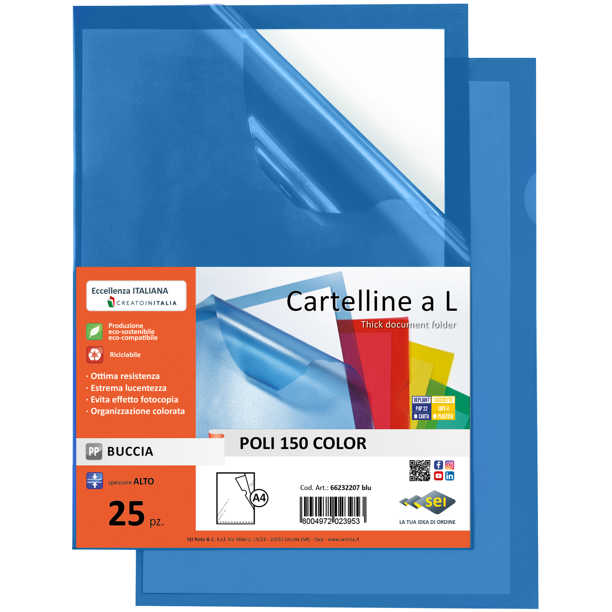 SEI POLI 150 COLOR - Cartella a L - per A4 - blu (pacchetto di 25)