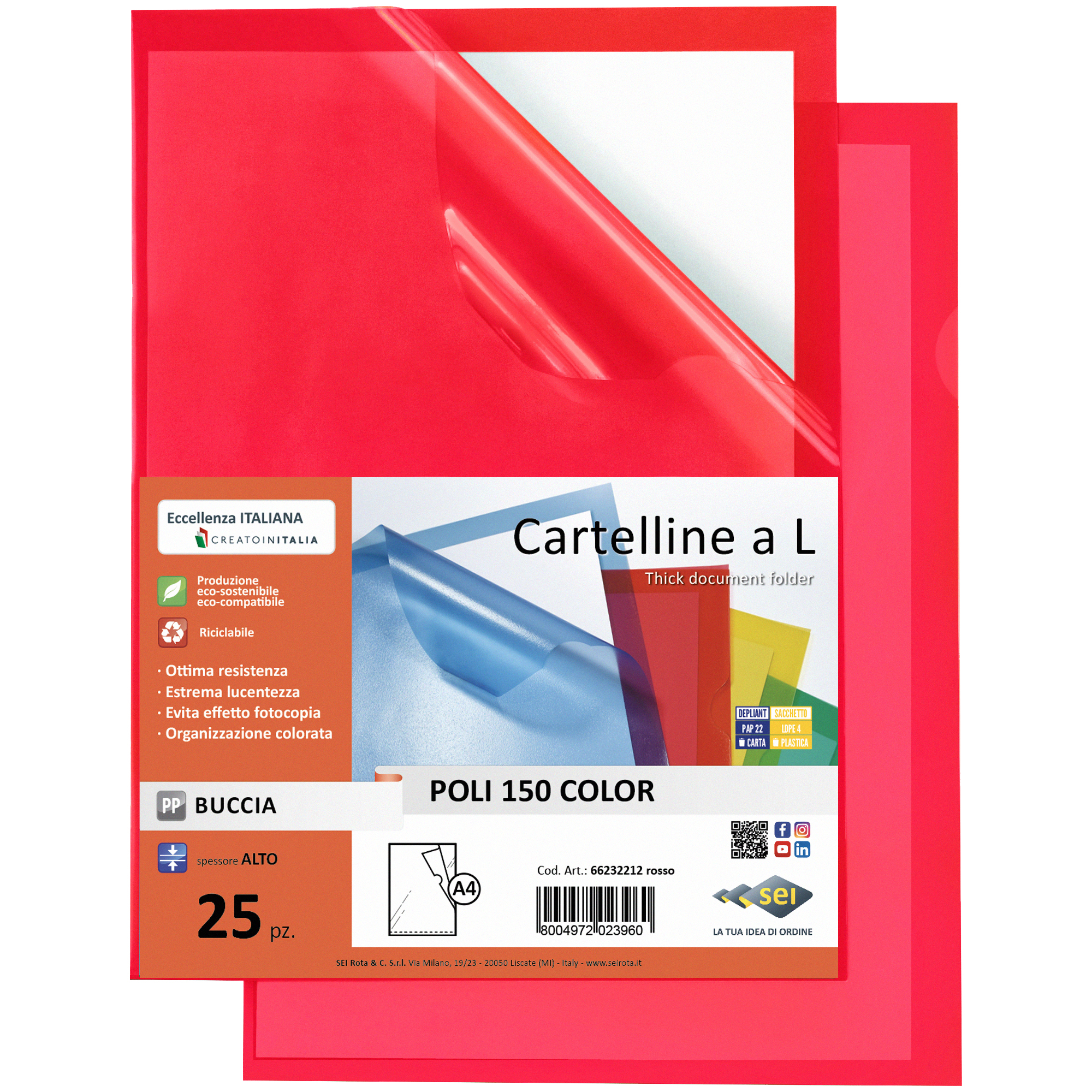SEI POLI 150 COLOR - Cartella a L - per A4 - rosso (pacchetto di 25)