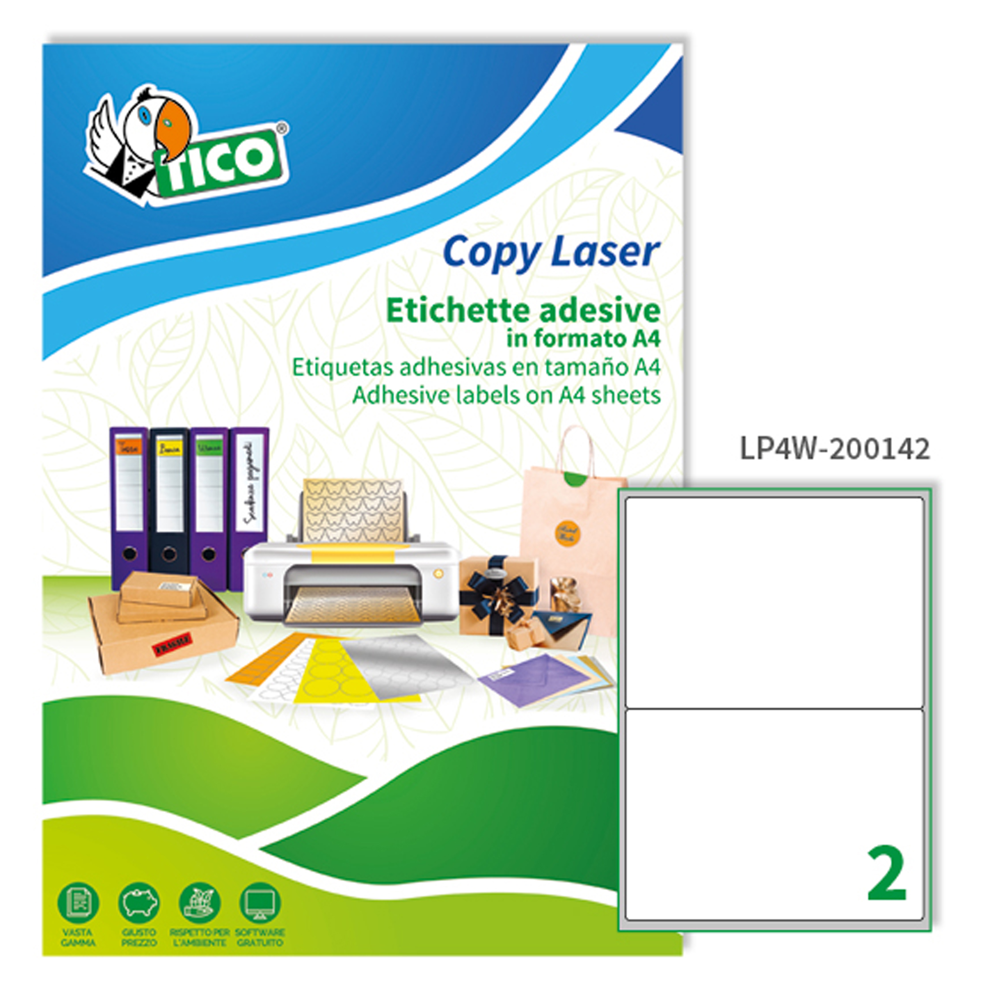 Tico Copy Laser Premium - Autoadesivo - bianco - 200 x 142 mm 200 etichette (100 foglio(i) x 2) Etichette per indirizzi