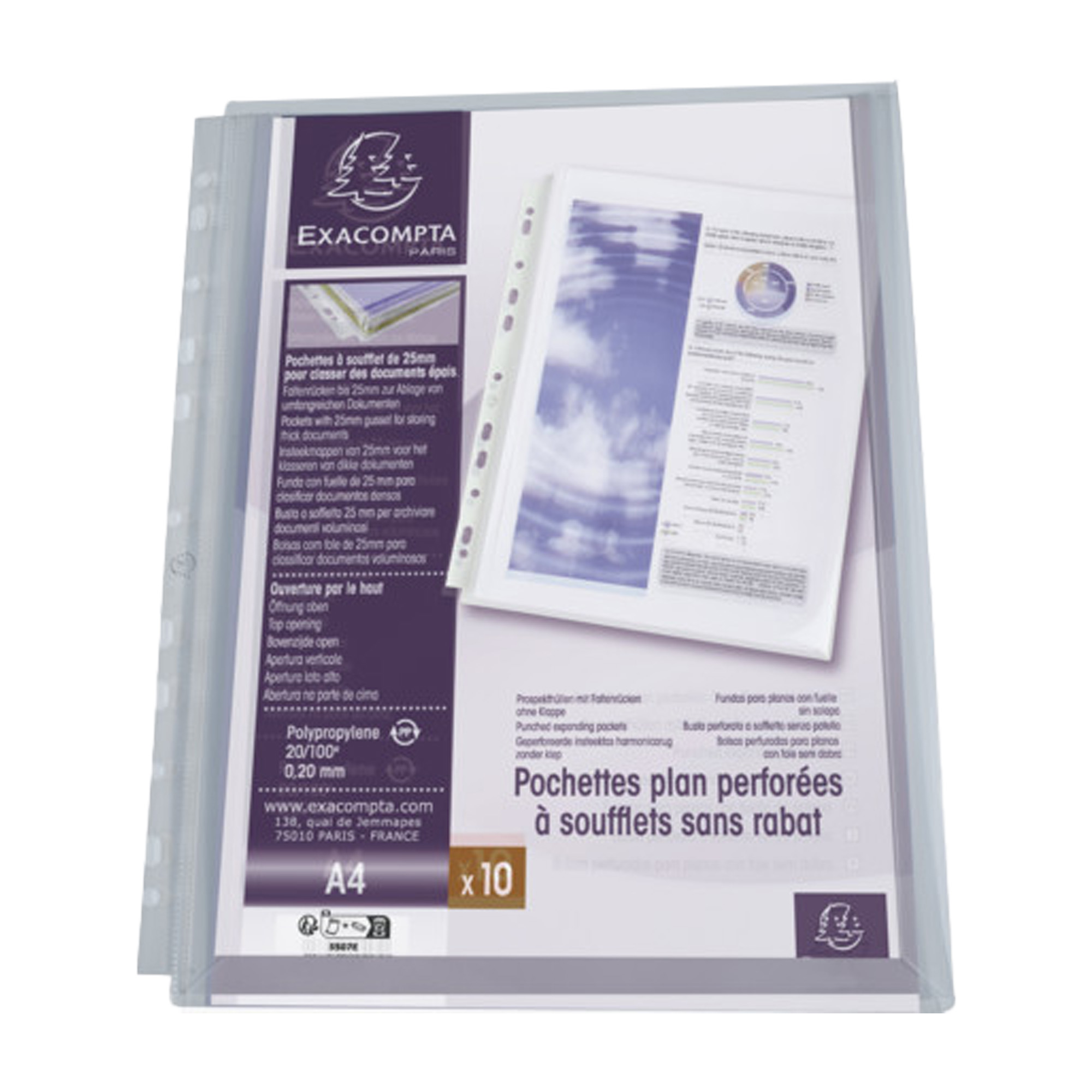 Exacompta - Busta trasparente - espandibile - per A4 - cristallo (pacchetto di 10)
