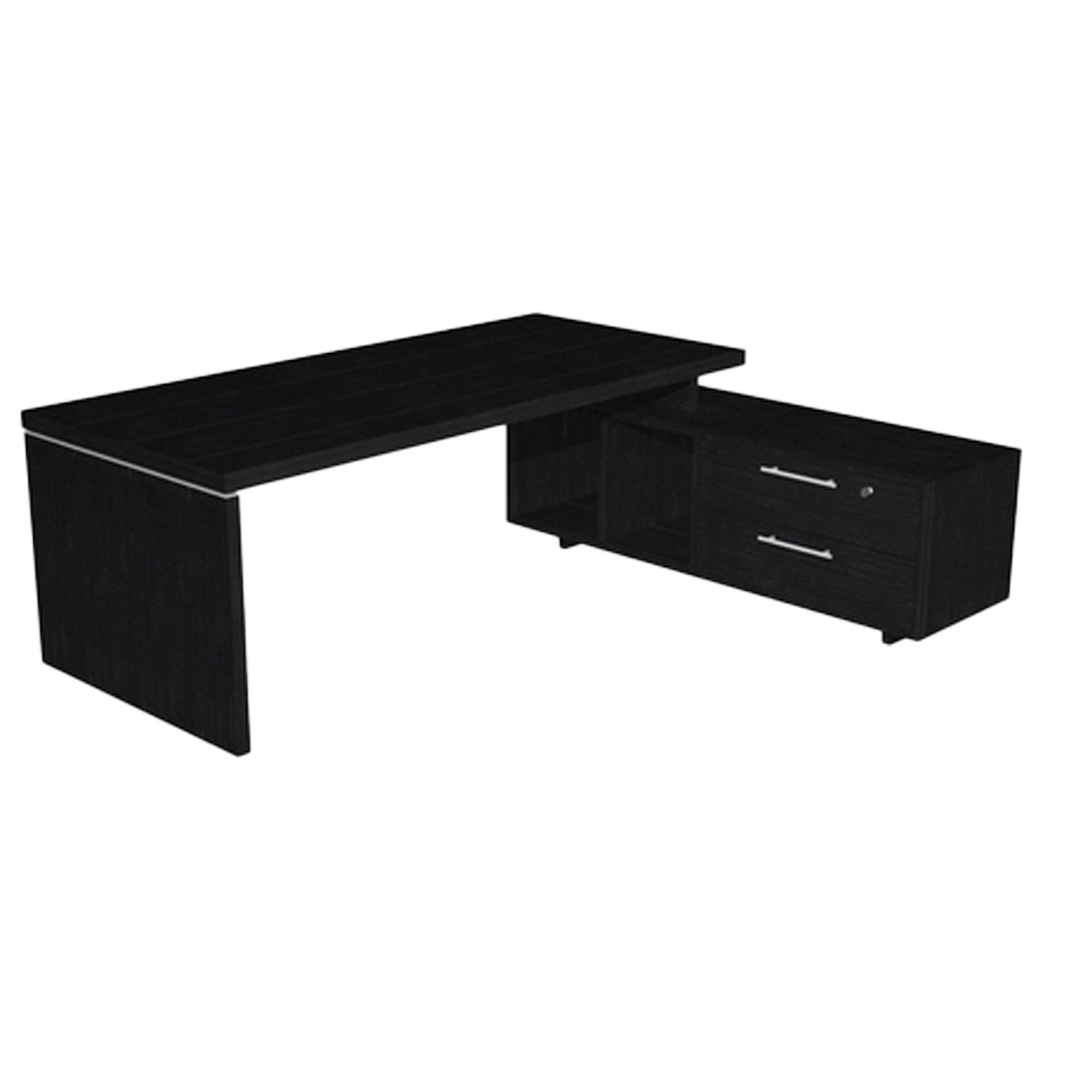 Scrivania Manager Prestige - con mobile servizio reversibile - 210 x 90 x 74 cm - nero venato