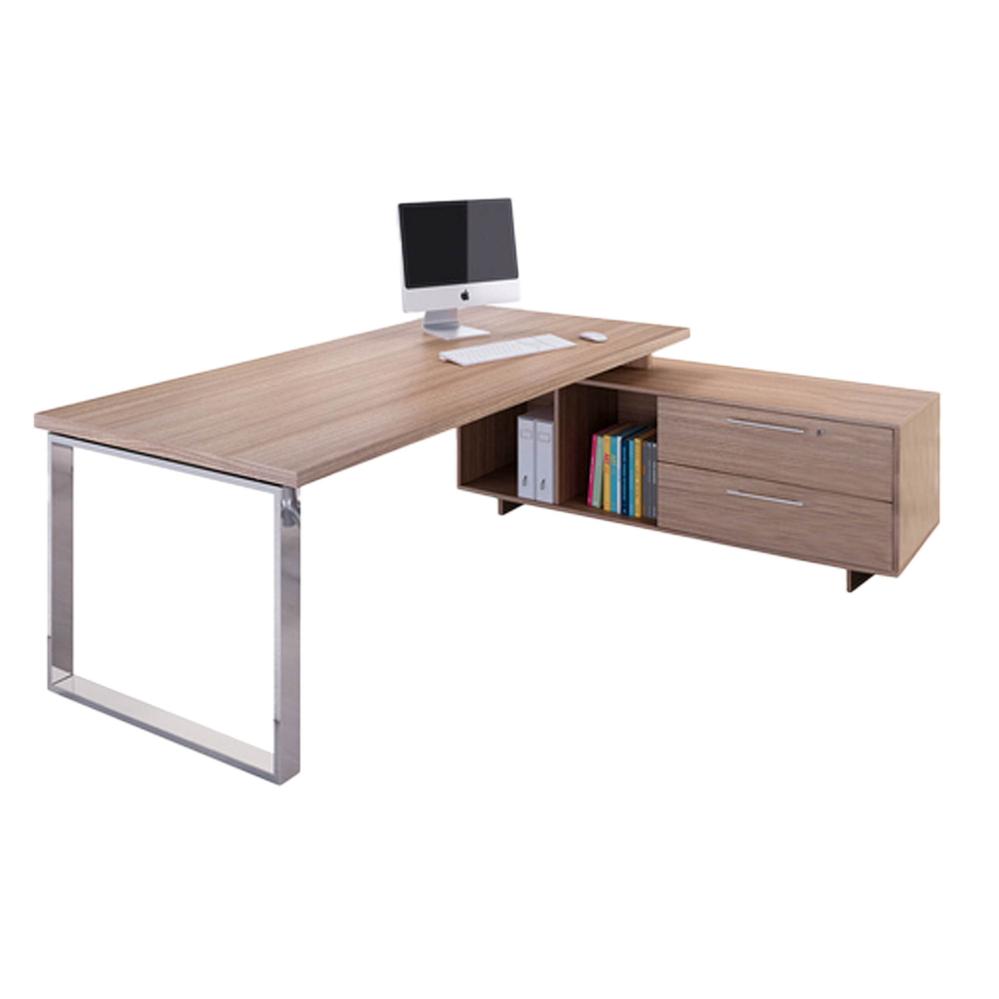 Scrivania Manager Prestige Metal - con mobile servizio reversibile - 210 x 90 x 74 cm - ciliegio arabis