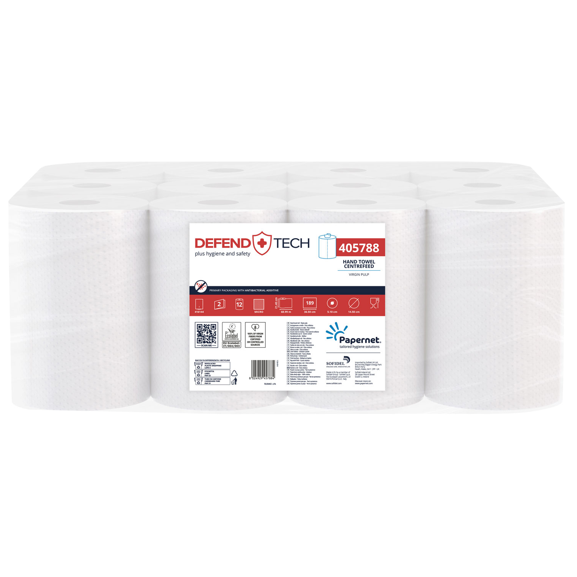 Papernet Special Virgin - Asciugamani - pura cellulosa - 189 fogli - rotolo centrale - 68.99 m - bianco (pacchetto di 12)