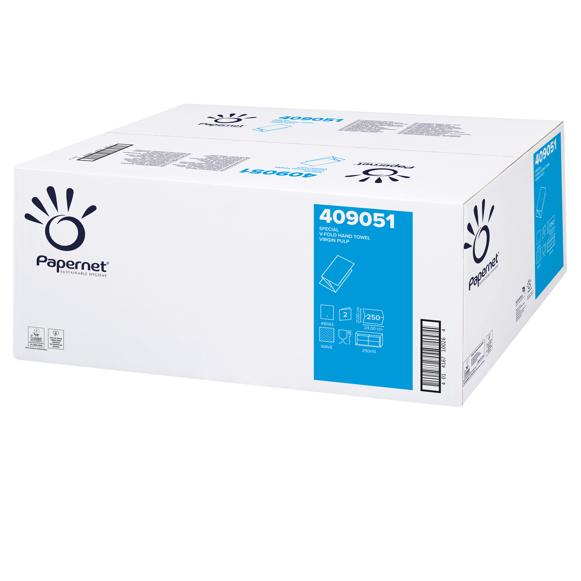 Papernet Special - Asciugamani - pura cellulosa - 250 fogli - piega a V - bianco