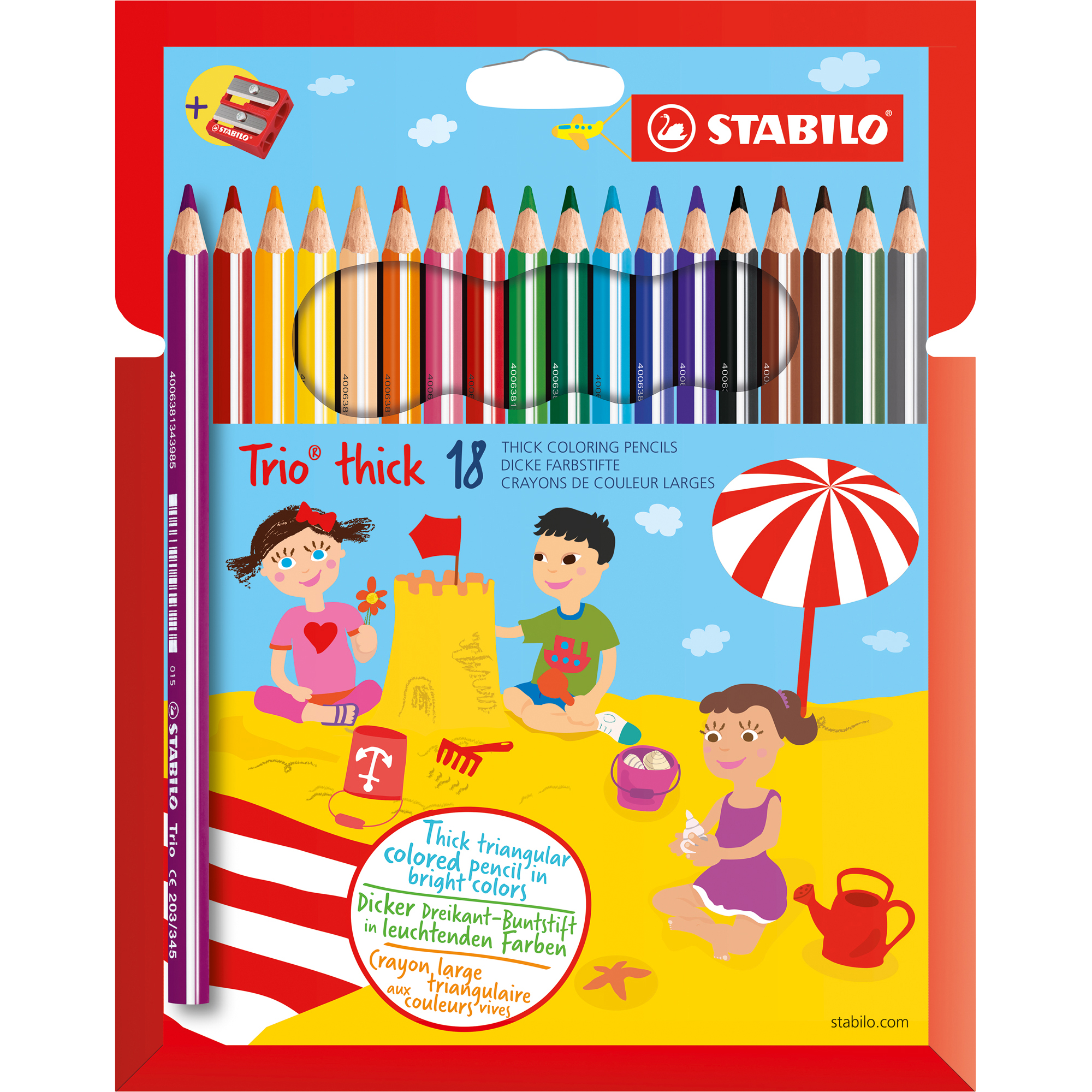 STABILO Trio thick - Pastello colorato - colori assortiti - 4.2 mm (pacchetto di 18)