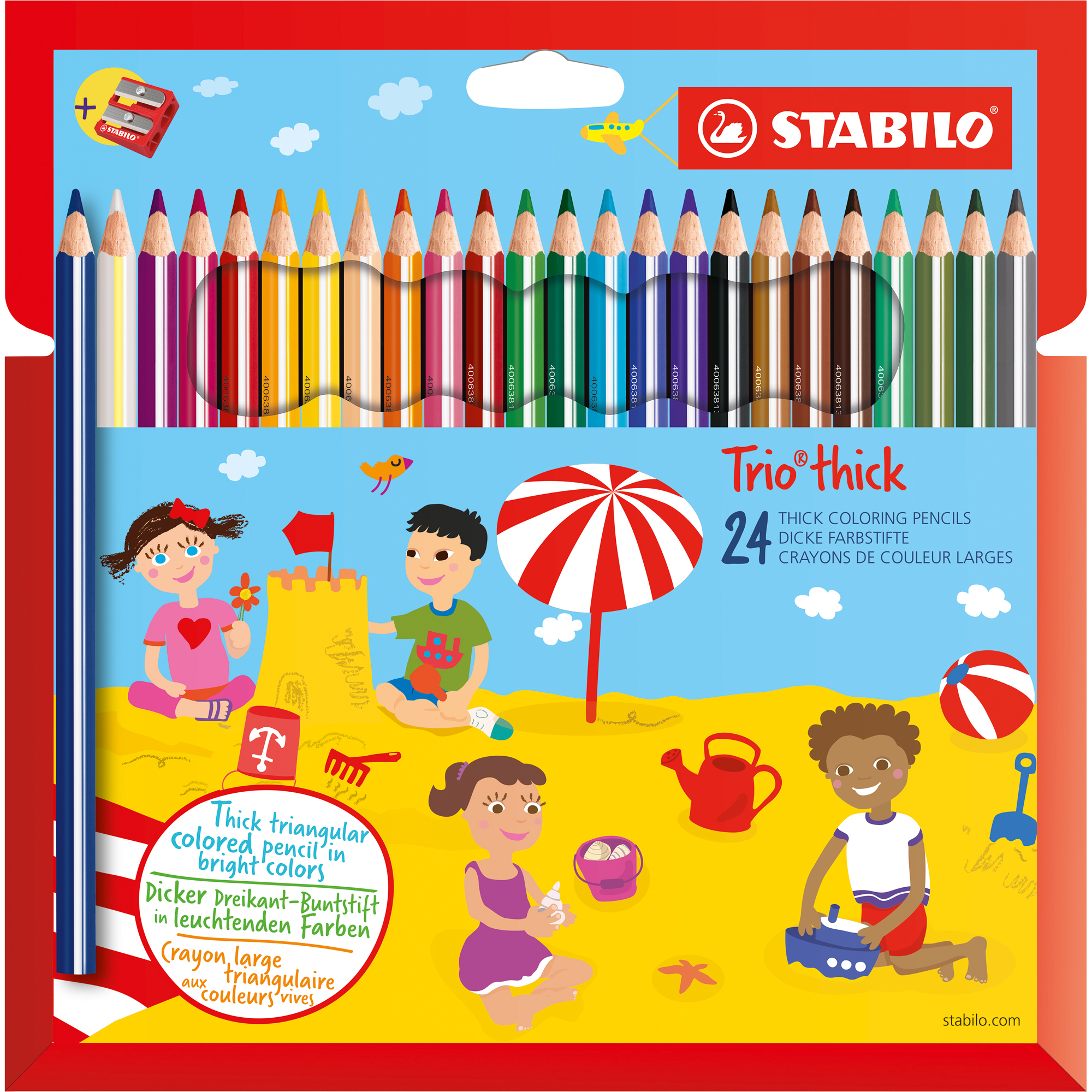 STABILO Trio long - Pastello colorato - colori assortiti - 4.2 mm - larga (pacchetto di 24)