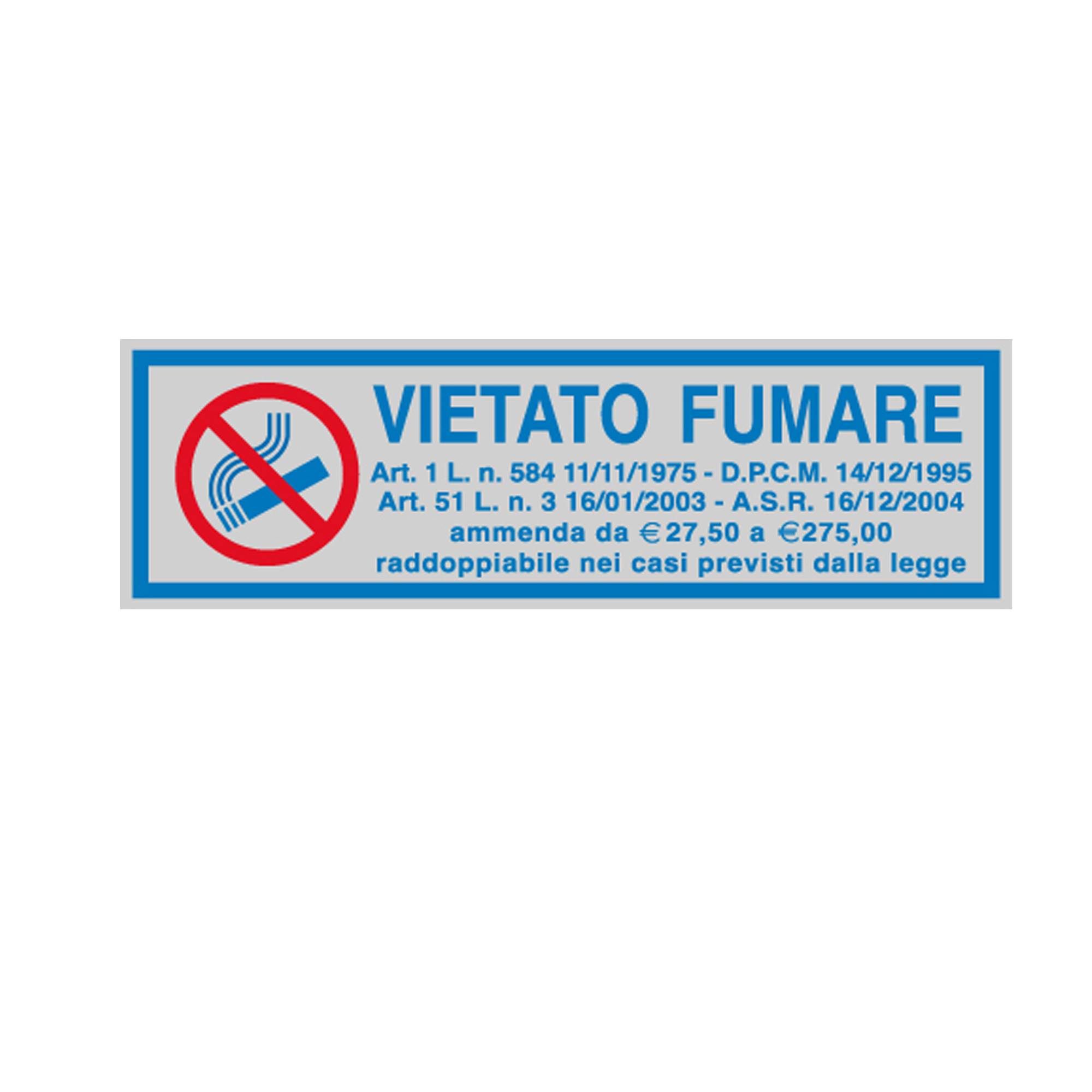 Targhetta adesiva - VIETATO FUMARE (con normativa) - …