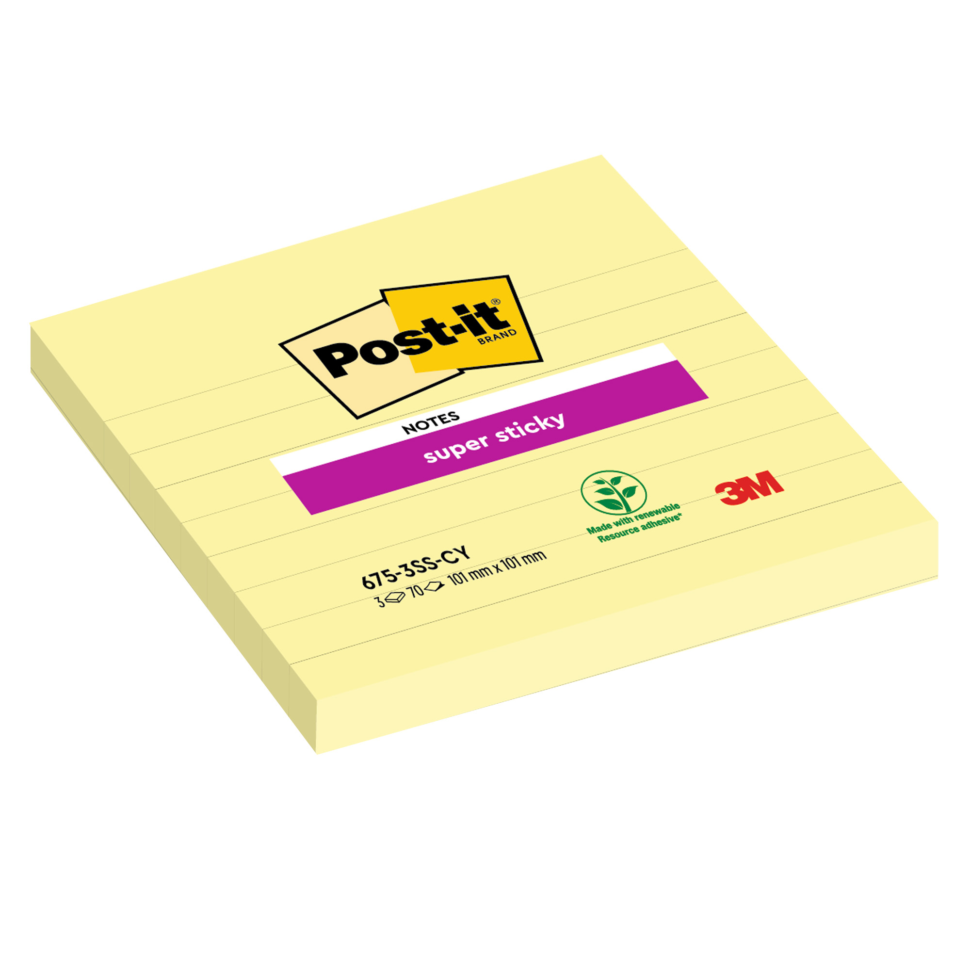 FOGLIETTI POST-IT® SUPER STICKY COLORE GIALLO CANARY . A RIGHE. FORMATO XL.