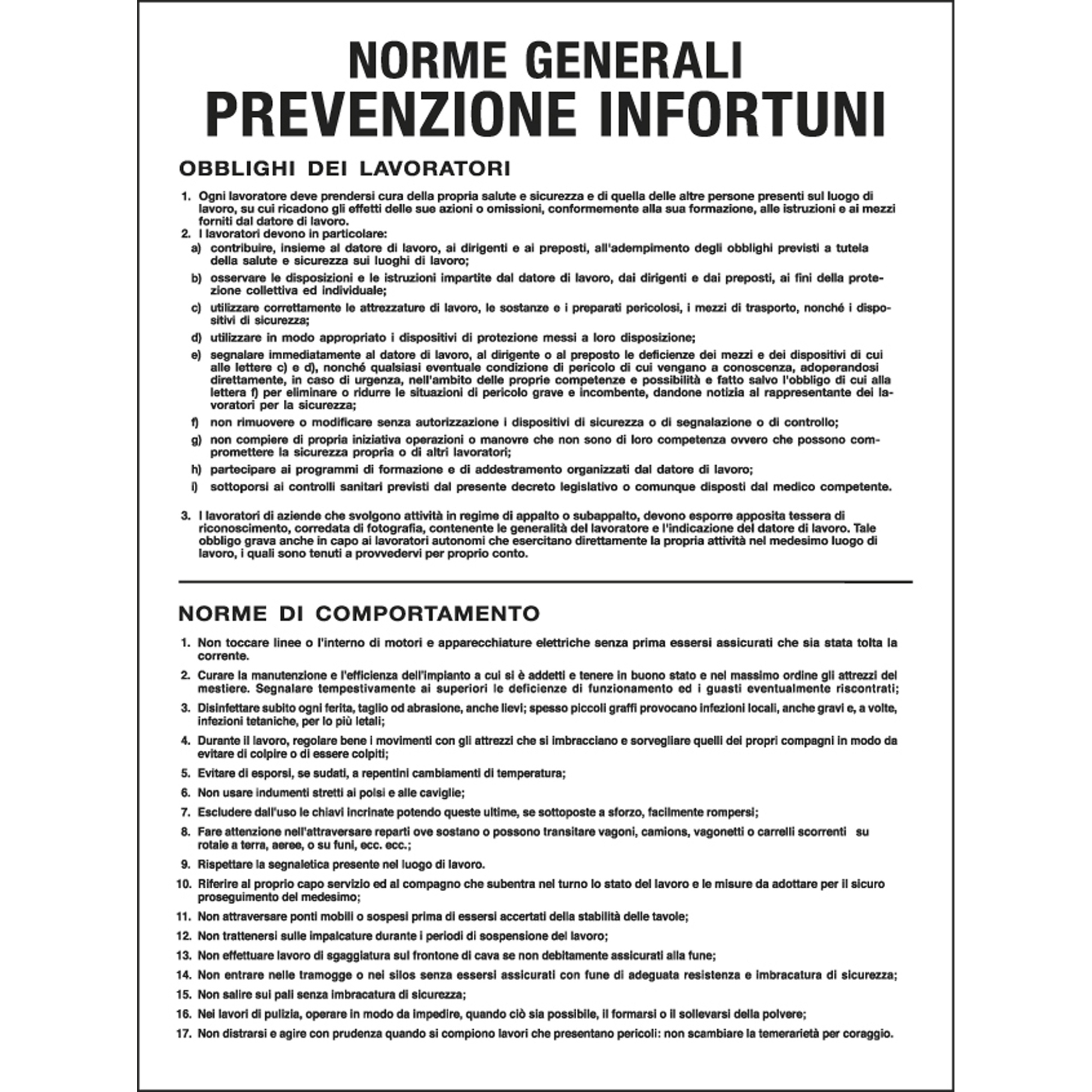 Cartello segnalatore - 50x67 cm - NORME GENERALI …
