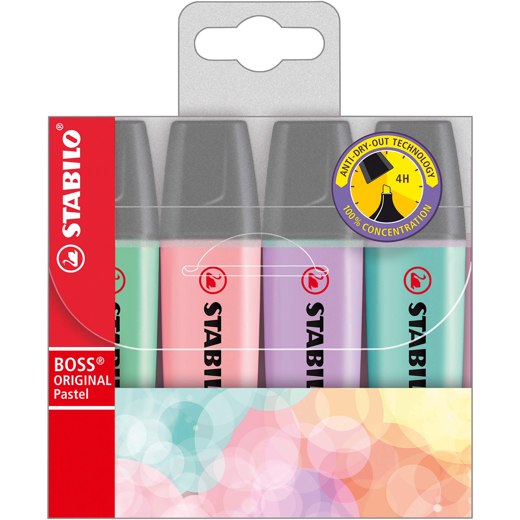 STABILO BOSS ORIGINAL - Evidenziatore - rosa timidezza, tocco di turchese, accenno di menta, nuvola lilla - inchiostro base acqua - 2-5 mm (pacchetto di 4)