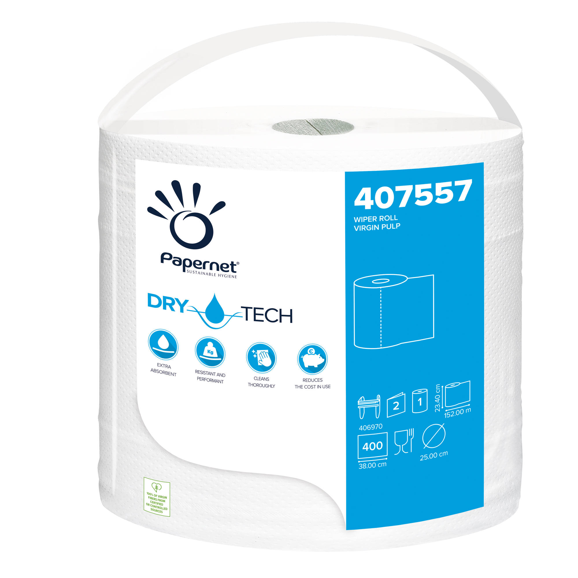Papernet Superior Asciugatutto Industriali Extra - Salviettine detergenti - pura cellulosa - 400 fogli - rotolo - 152 m - bianco
