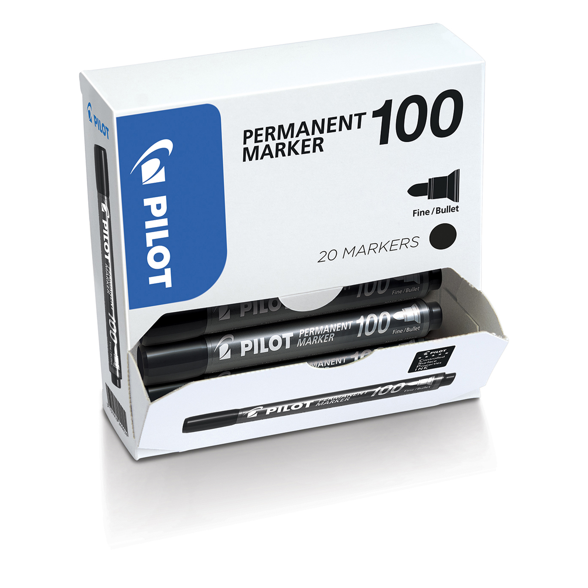 Pilot 100 - Marcatore - permanente - nero - inchiostro a base olio - 1 mm - fine (pacchetto di 20)