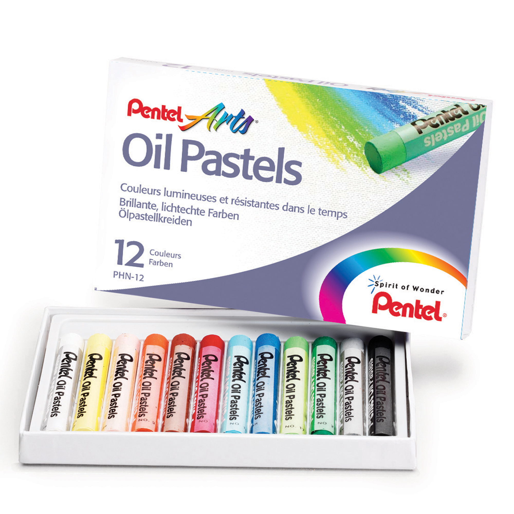 Pentel Arts - Pastello - pastello a olio - per legno, pannello, tela - colori assortiti - 8 mm (pacchetto di 12)
