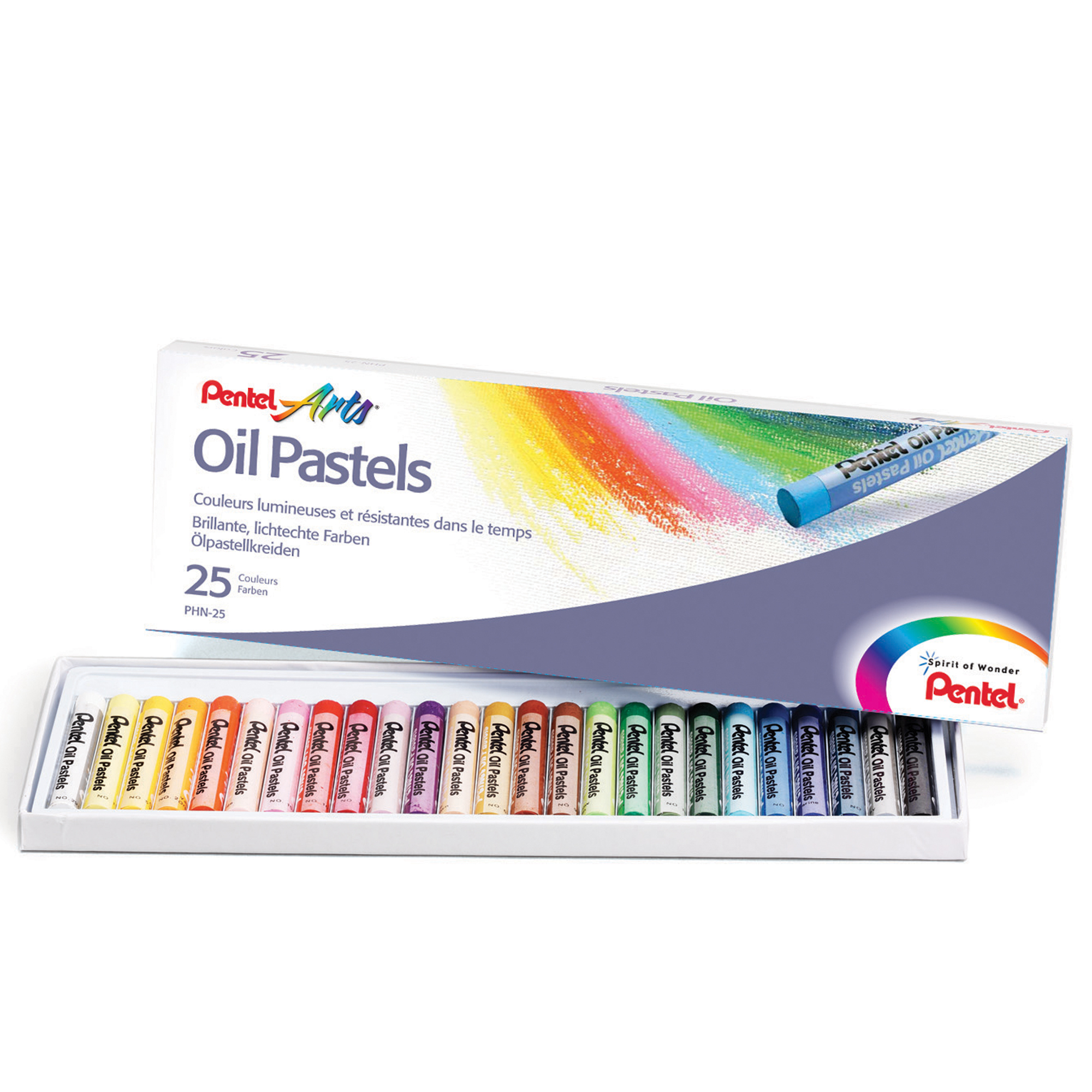 Pentel Arts - Pastello - pastello a olio - per legno, pannello, tela - colori assortiti - 8 mm (pacchetto di 25)