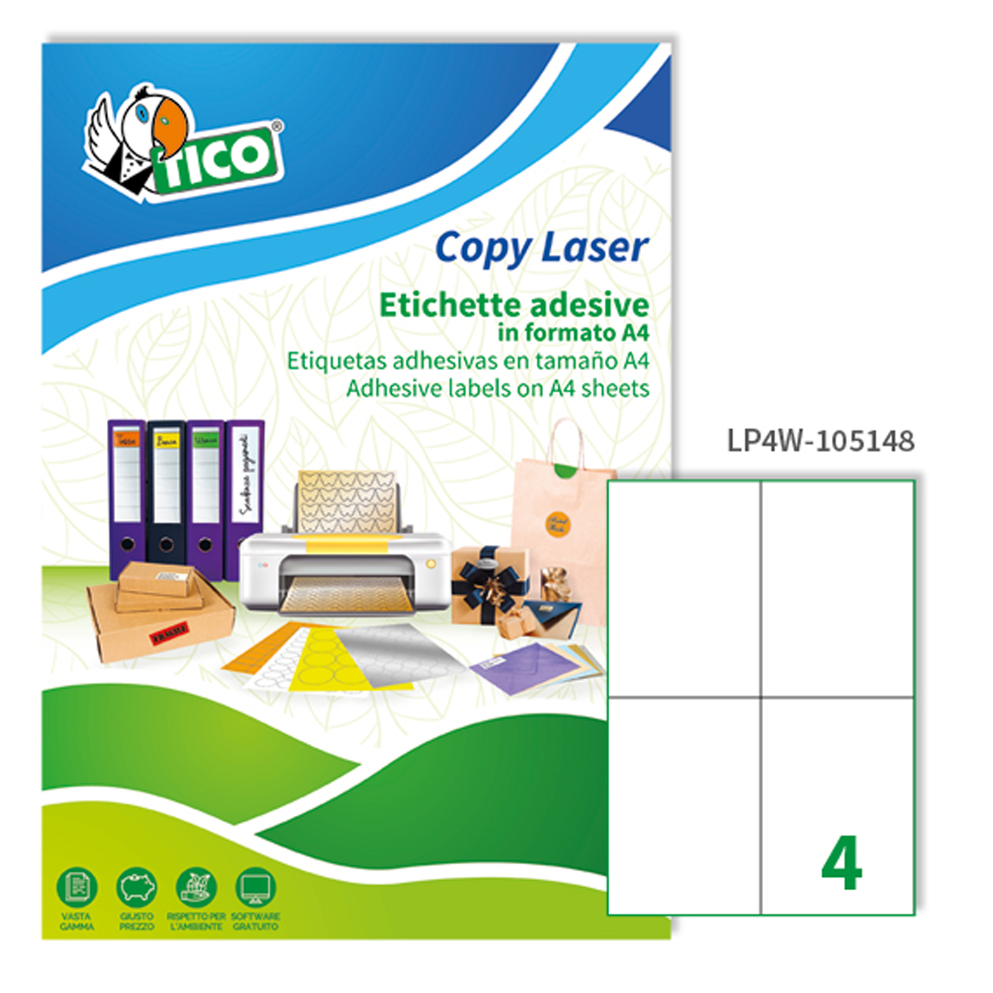 Tico Copy Laser Premium - Carta - adesivo permanente - bianco opco - A6 (105 x 148 mm) 400 etichette (100 foglio(i) x 4) etichette