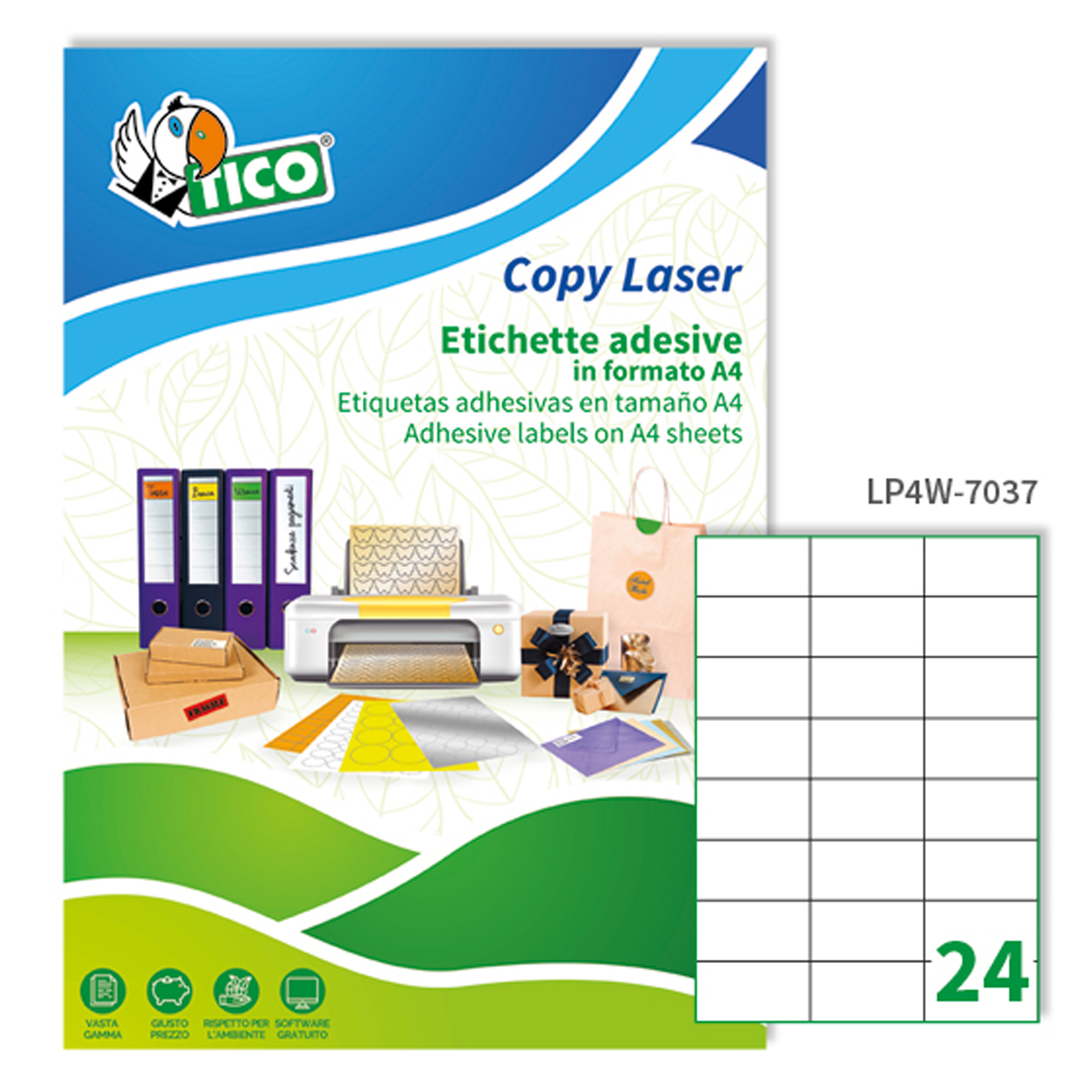 Tico TAB - Autoadesivo - bianco - 70 x 37 mm 2400 etichette (100 foglio(i) x 24) etichette