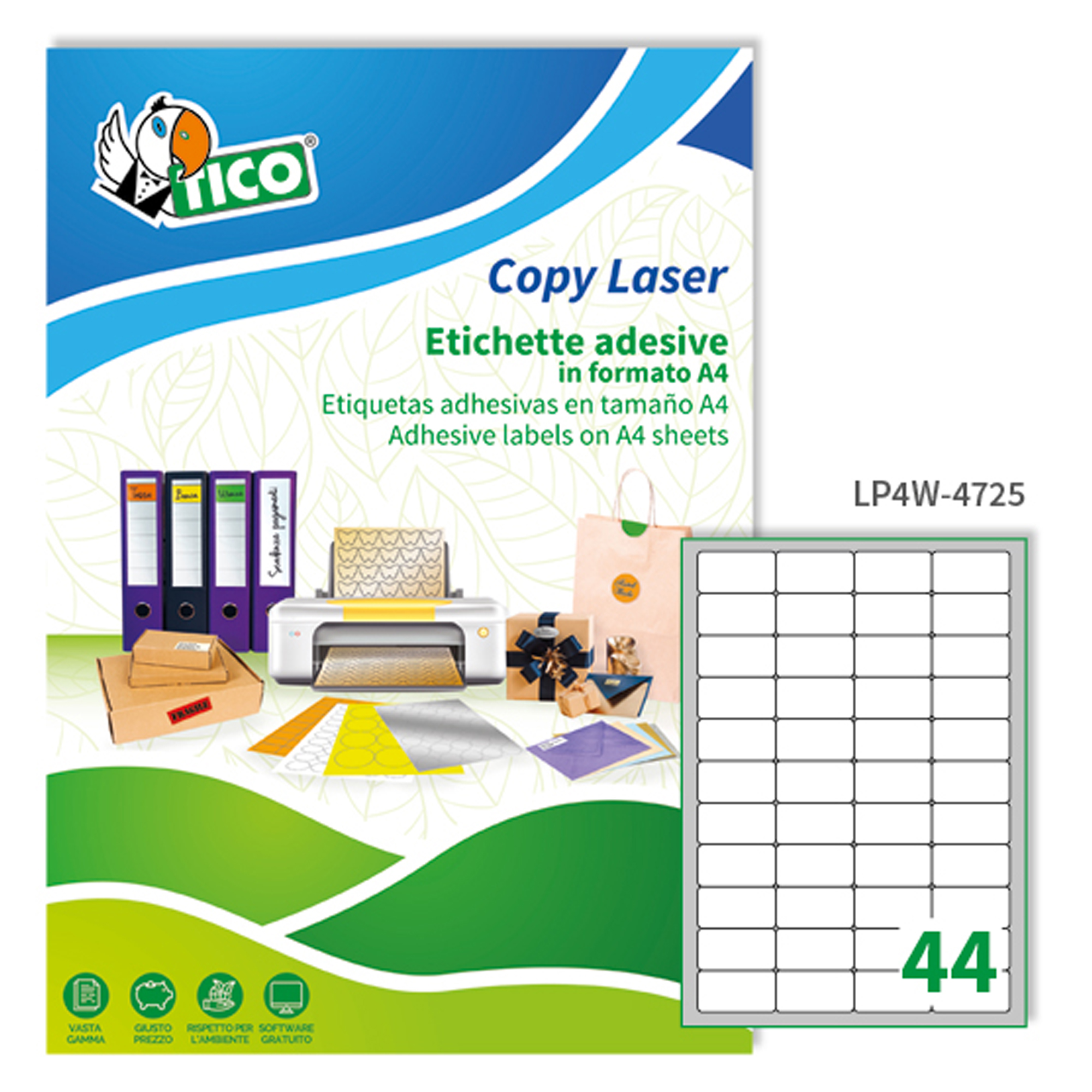 Tico Copy Laser Premium - Carta - adesivo permanente - bianco opco - 47.5 x 25.5 mm 4400 etichette (100 foglio(i) x 44) etichette