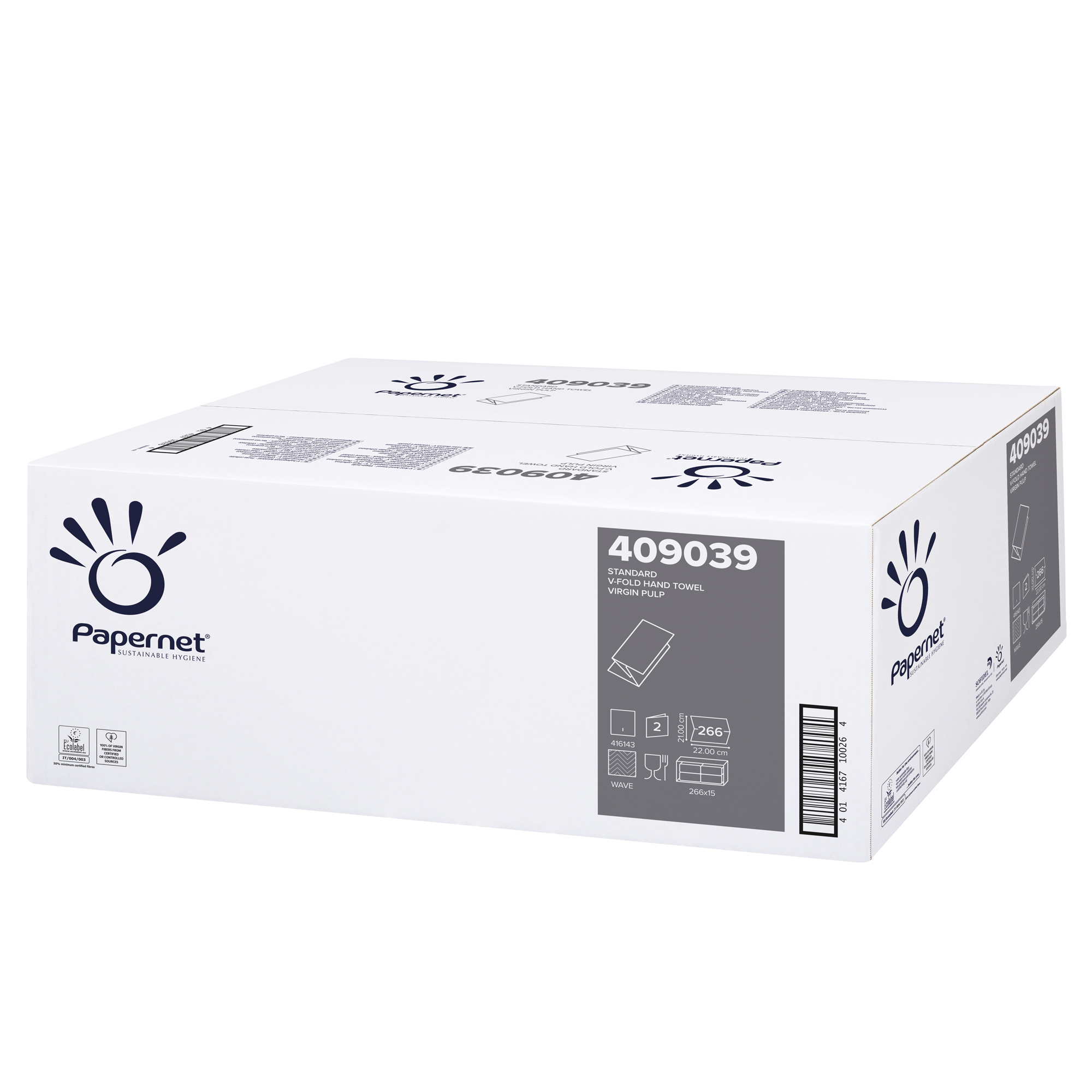 Papernet Standard - Asciugamani - pura cellulosa - 266 fogli - piega a V - bianco