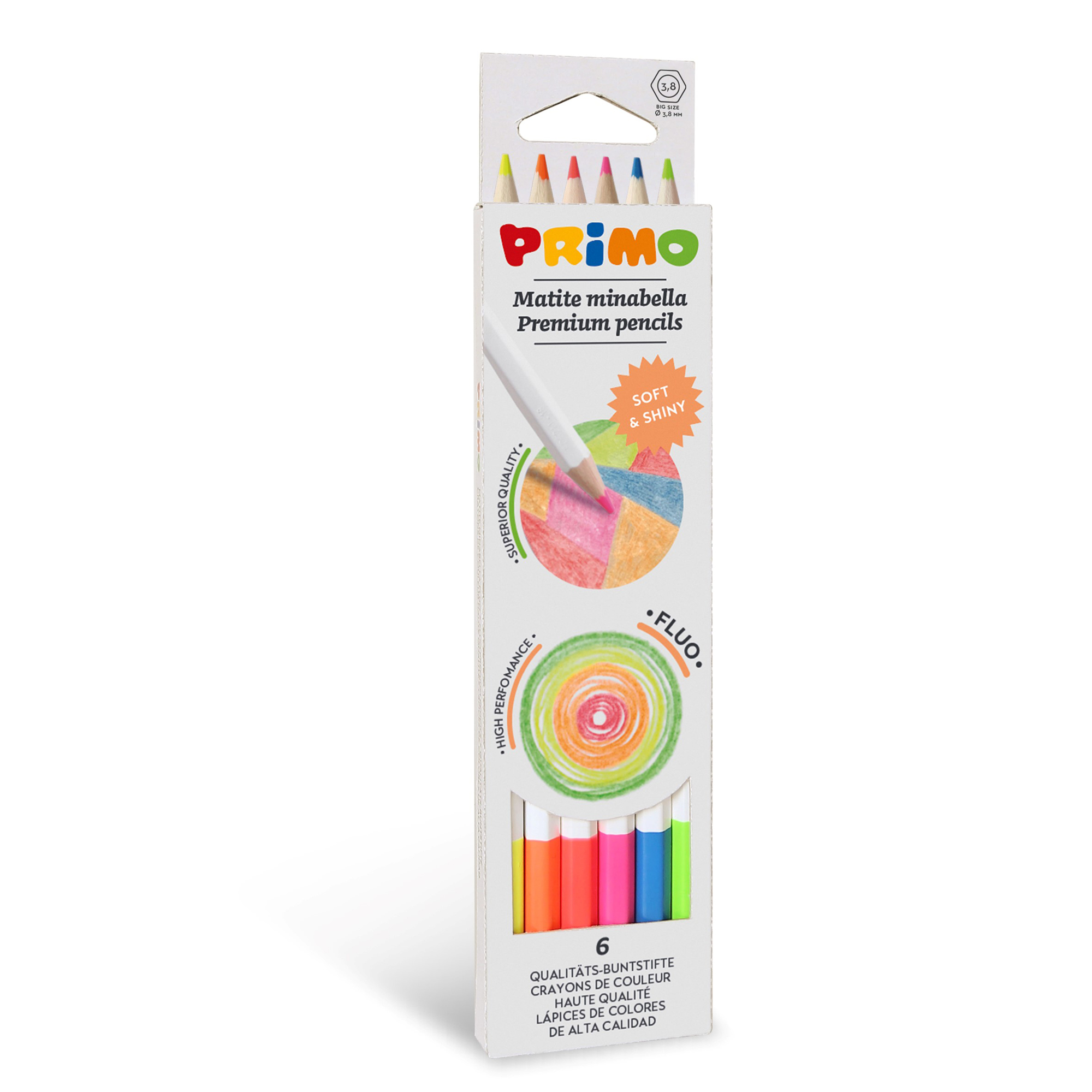 PRIMO Minabella Fluo - Pastello colorato - colori fluorescenti assortiti (pacchetto di 6)