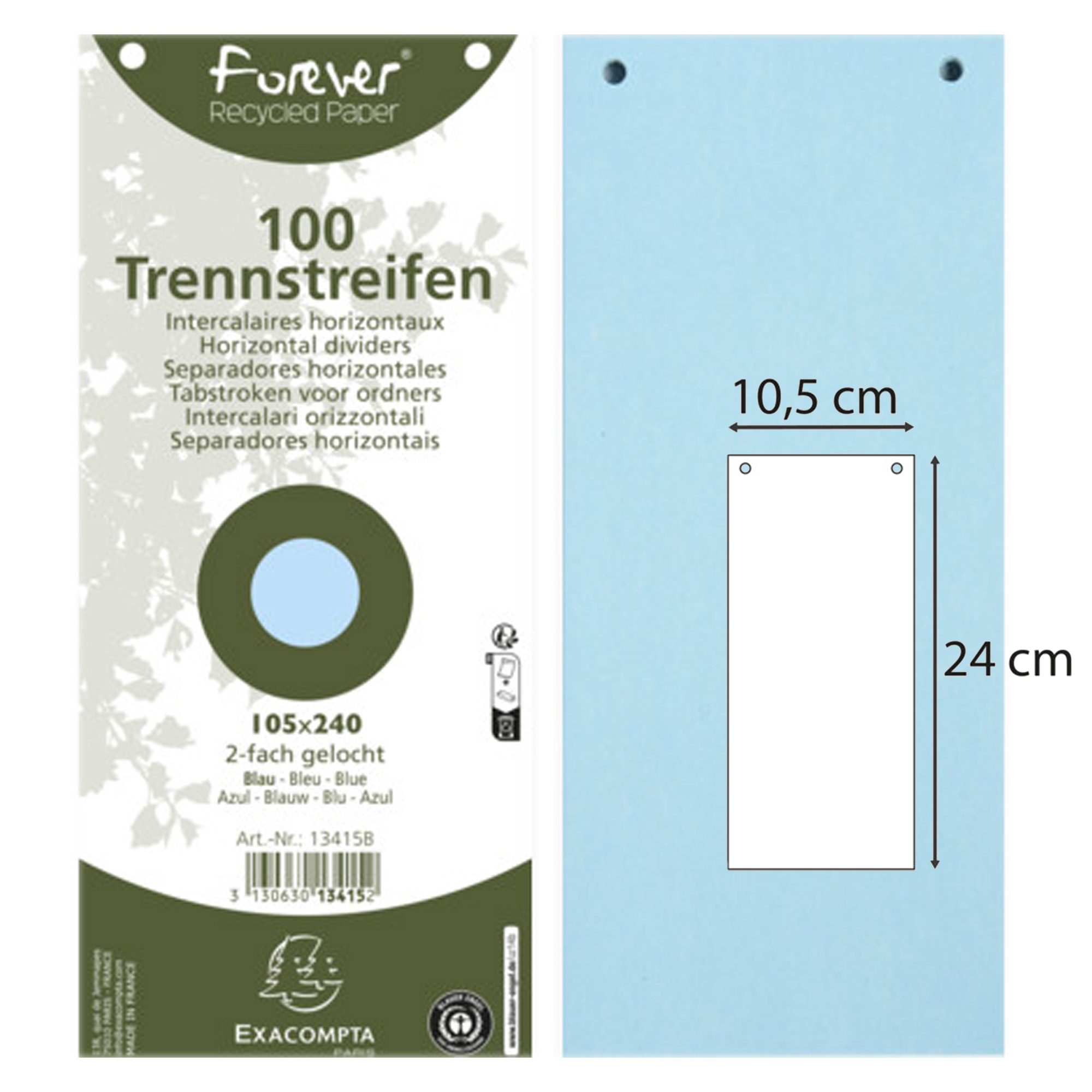 Exacompta Forever - Divisorio - 100 parti - per 105 x 240 mm - orizzontale - blu