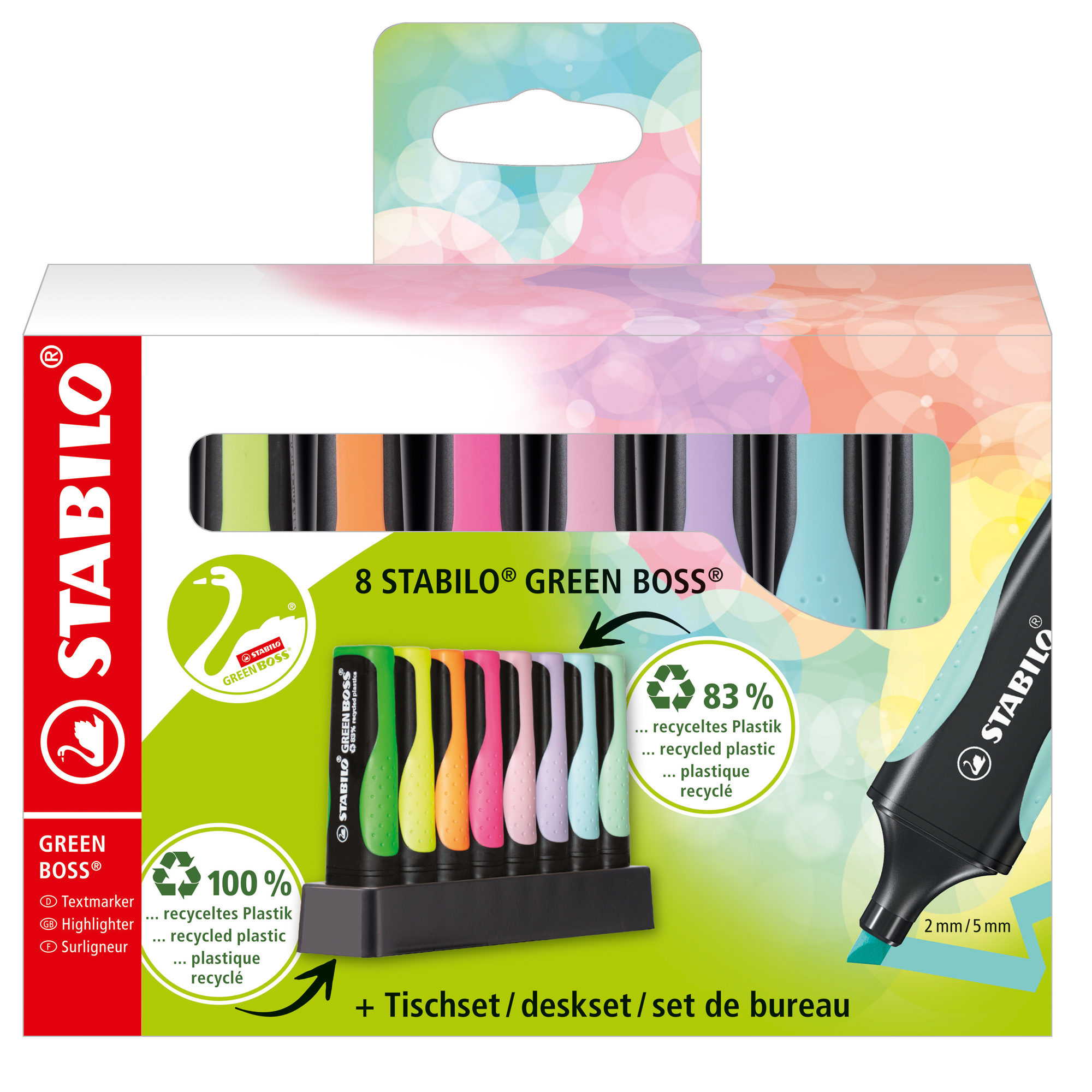 STABILO GREEN BOSS - Evidenziatore - colori assortiti - inchiostro base acqua - 2-5 mm (pacchetto di 8)