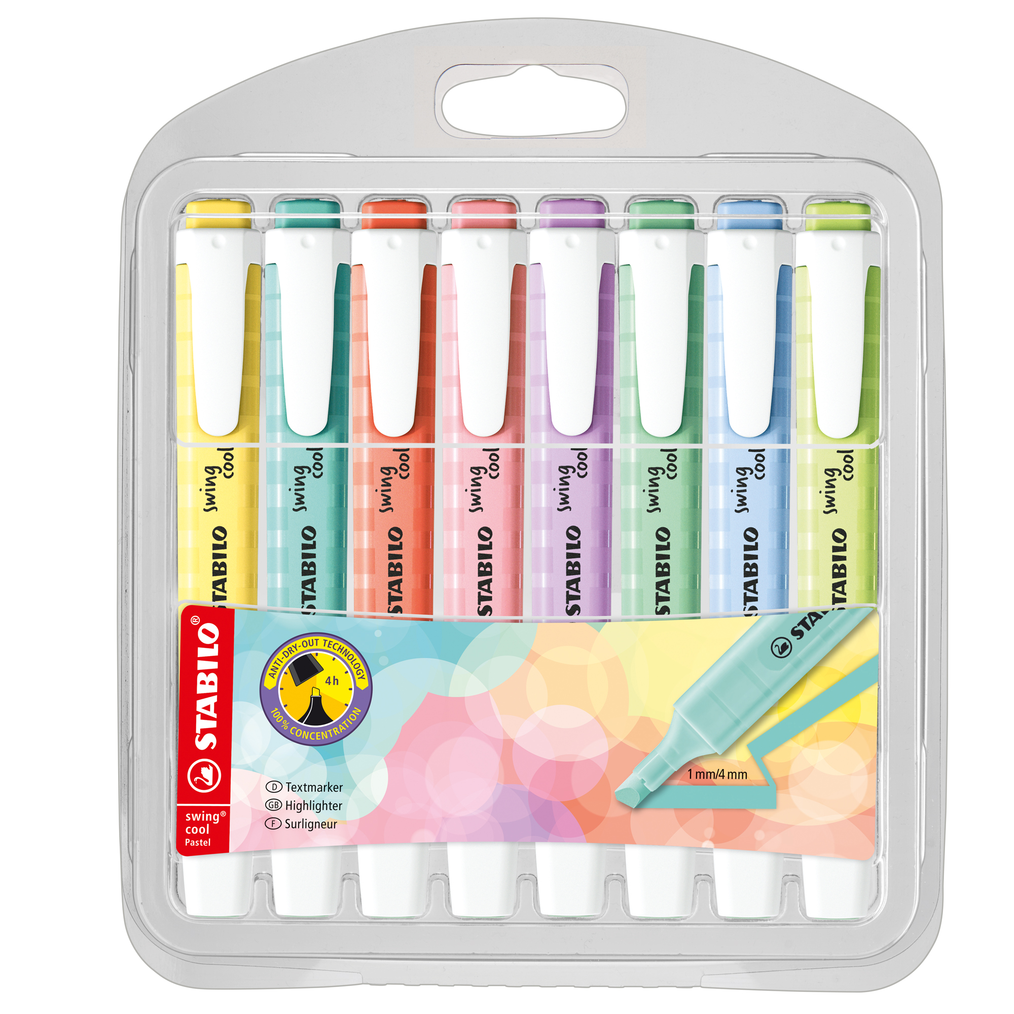STABILO swing cool Pastel - Evidenziatore - colori assortiti - inchiostro base acqua - 1-4 mm (pacchetto di 8)