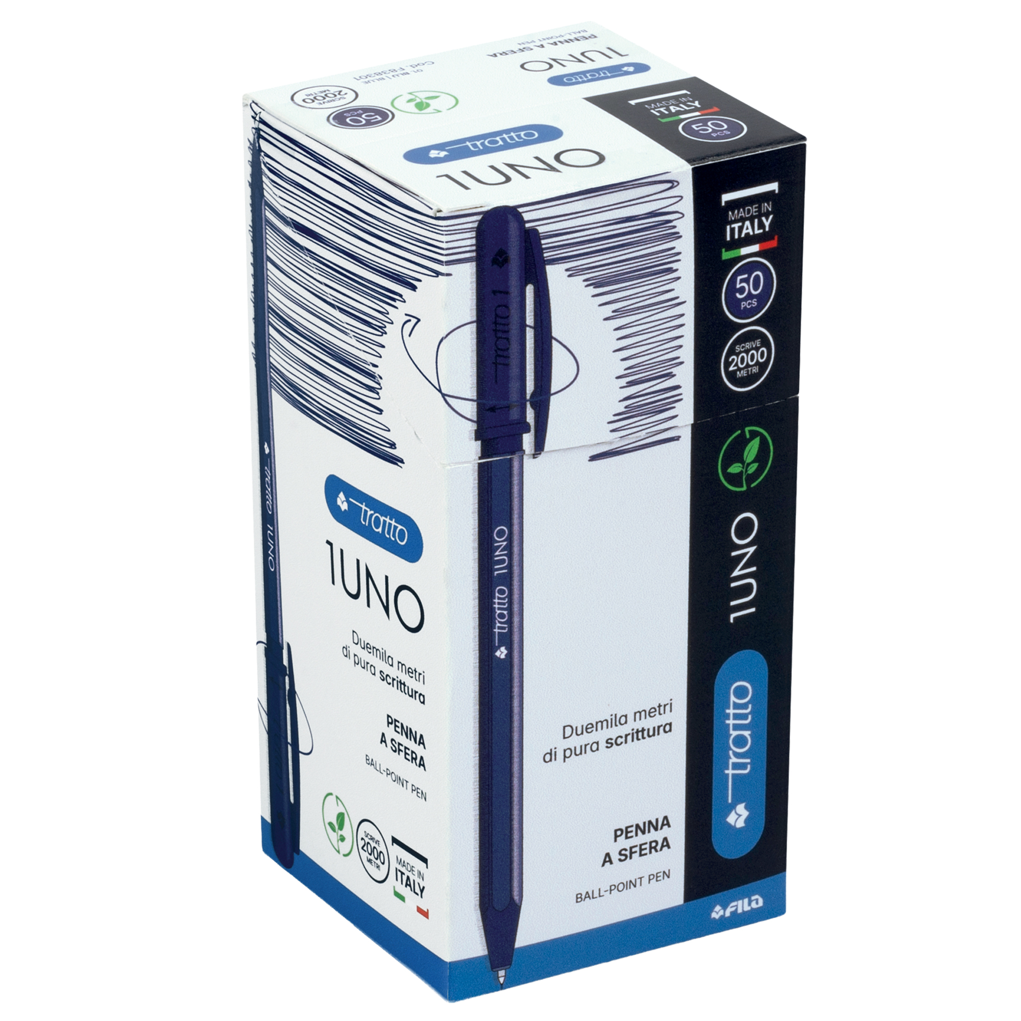 tratto 1Uno - Penna a sfera - blu - 1 mm - retrattile (pacchetto di 50)