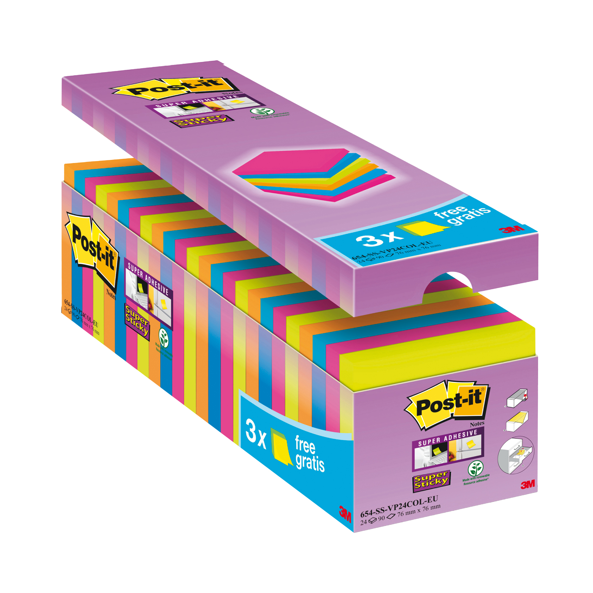 Blocco foglietti Post-it Super Sticky - 654-SS-VP24COL - …