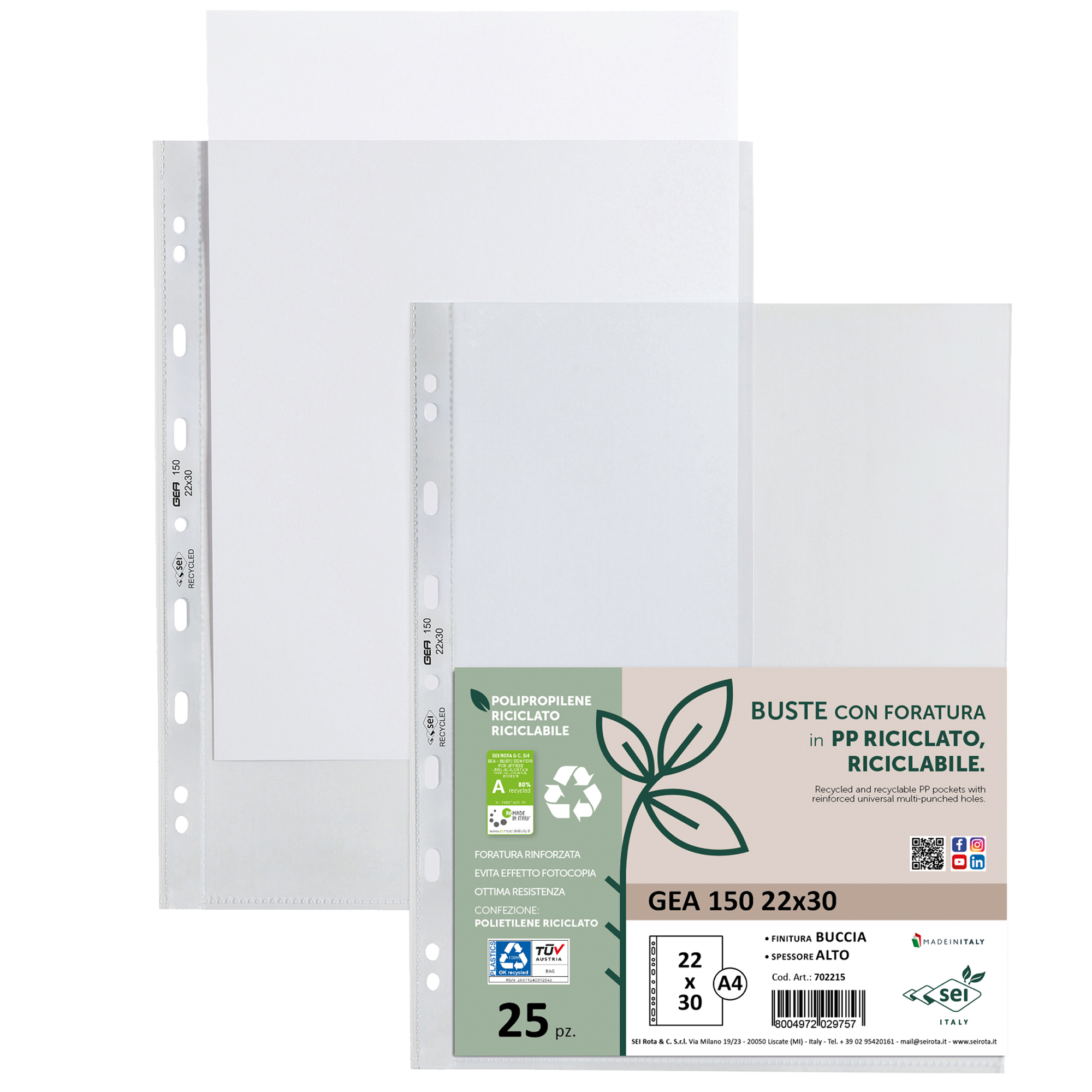 SEI Gea 150 - Busta trasparente - per A4 - trasparente (pacchetto di 25)
