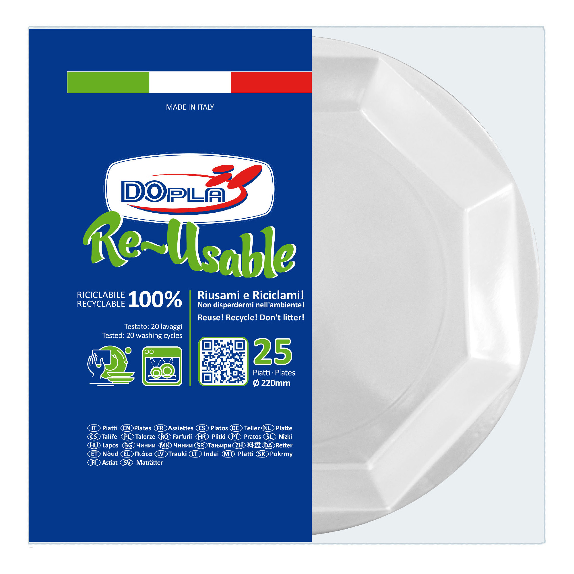 Piatto piano riutilizzabile - ottagonale - diametro 22 …